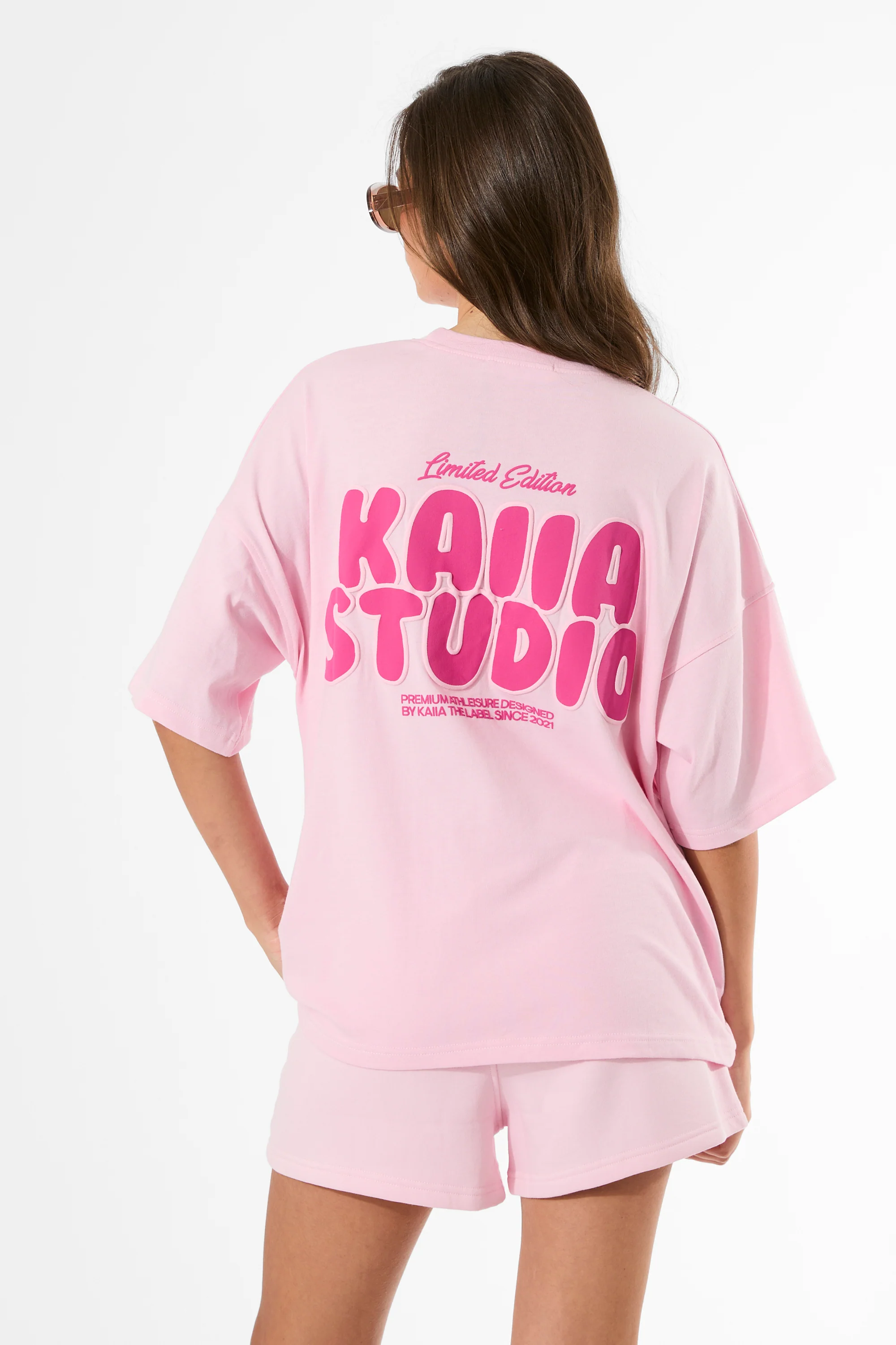 Kaiia Bubble Graphic Oversized T-Shirt Baby Pink & Hot Pink - Image 4