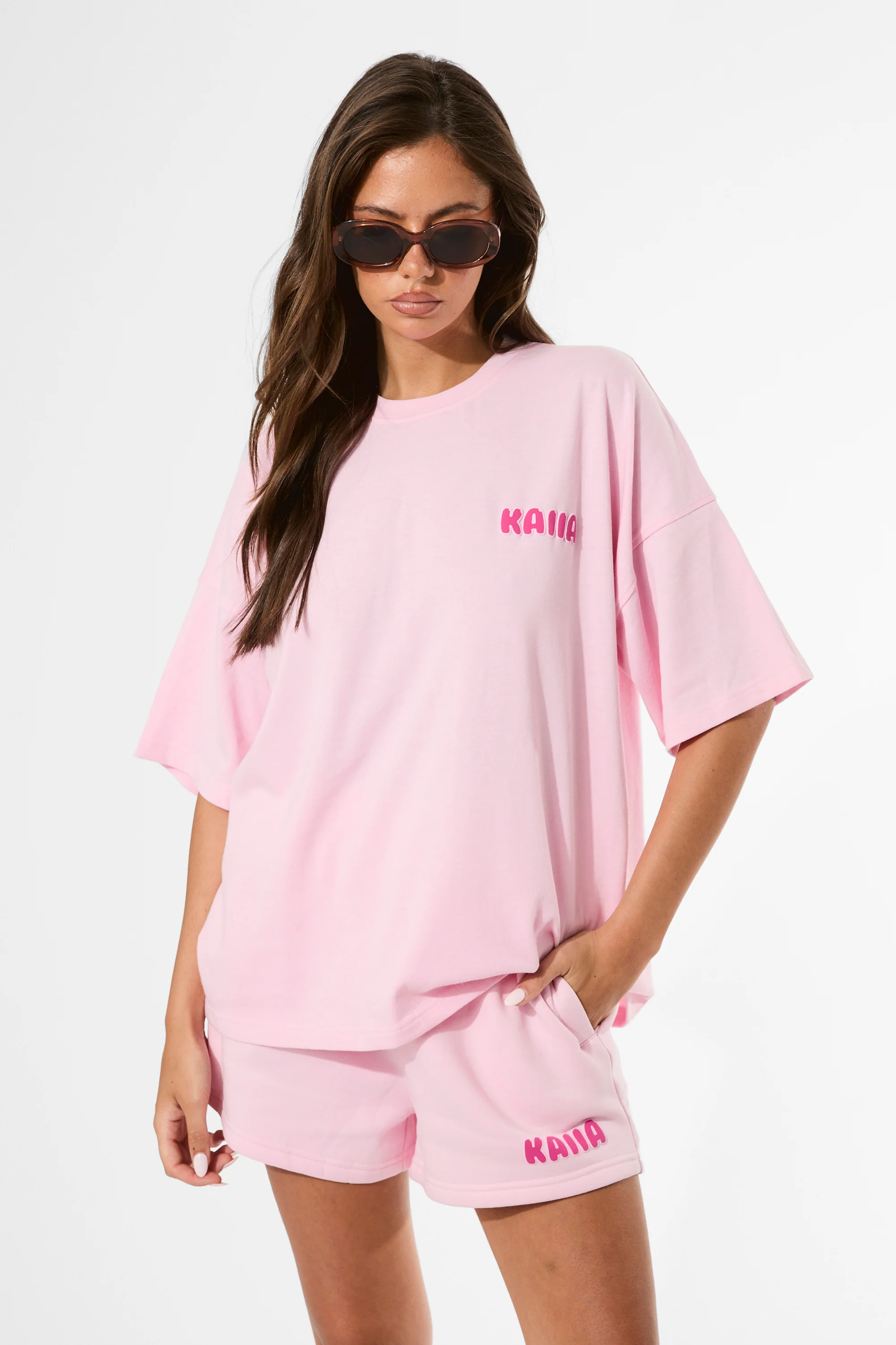Kaiia Bubble Graphic Oversized T-Shirt Baby Pink & Hot Pink - Image 5