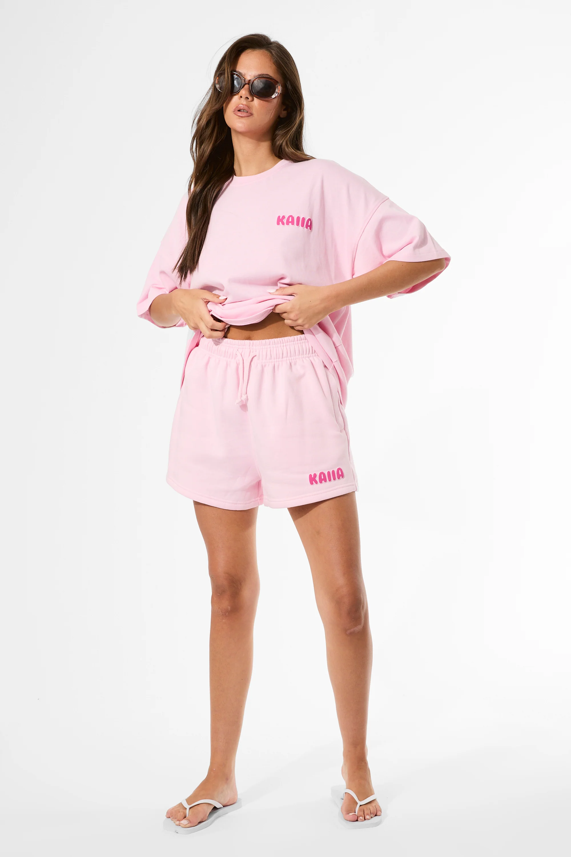 Kaiia Bubble Graphic Oversized T-Shirt Baby Pink & Hot Pink - Image 6