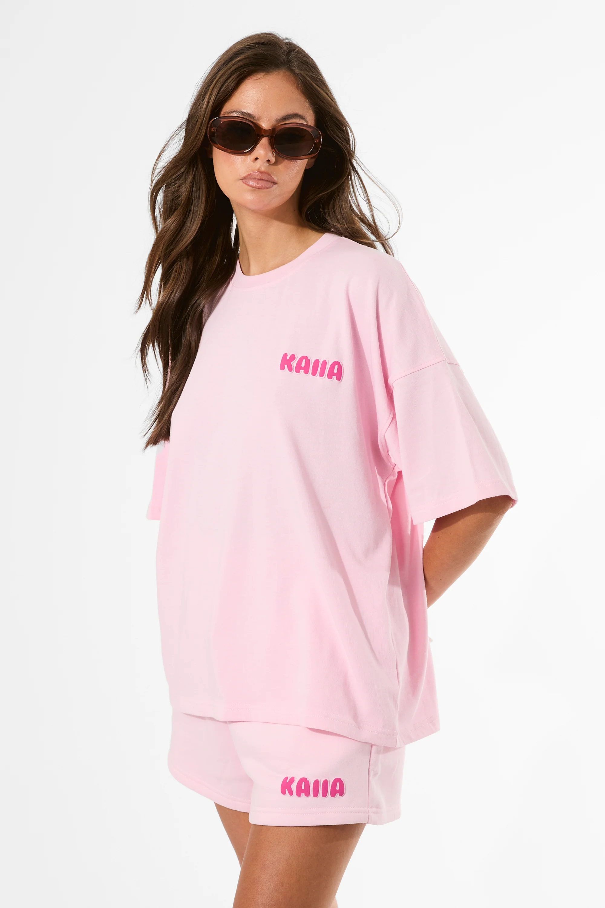 Kaiia Bubble Graphic Oversized T-Shirt Baby Pink & Hot Pink - Image 7