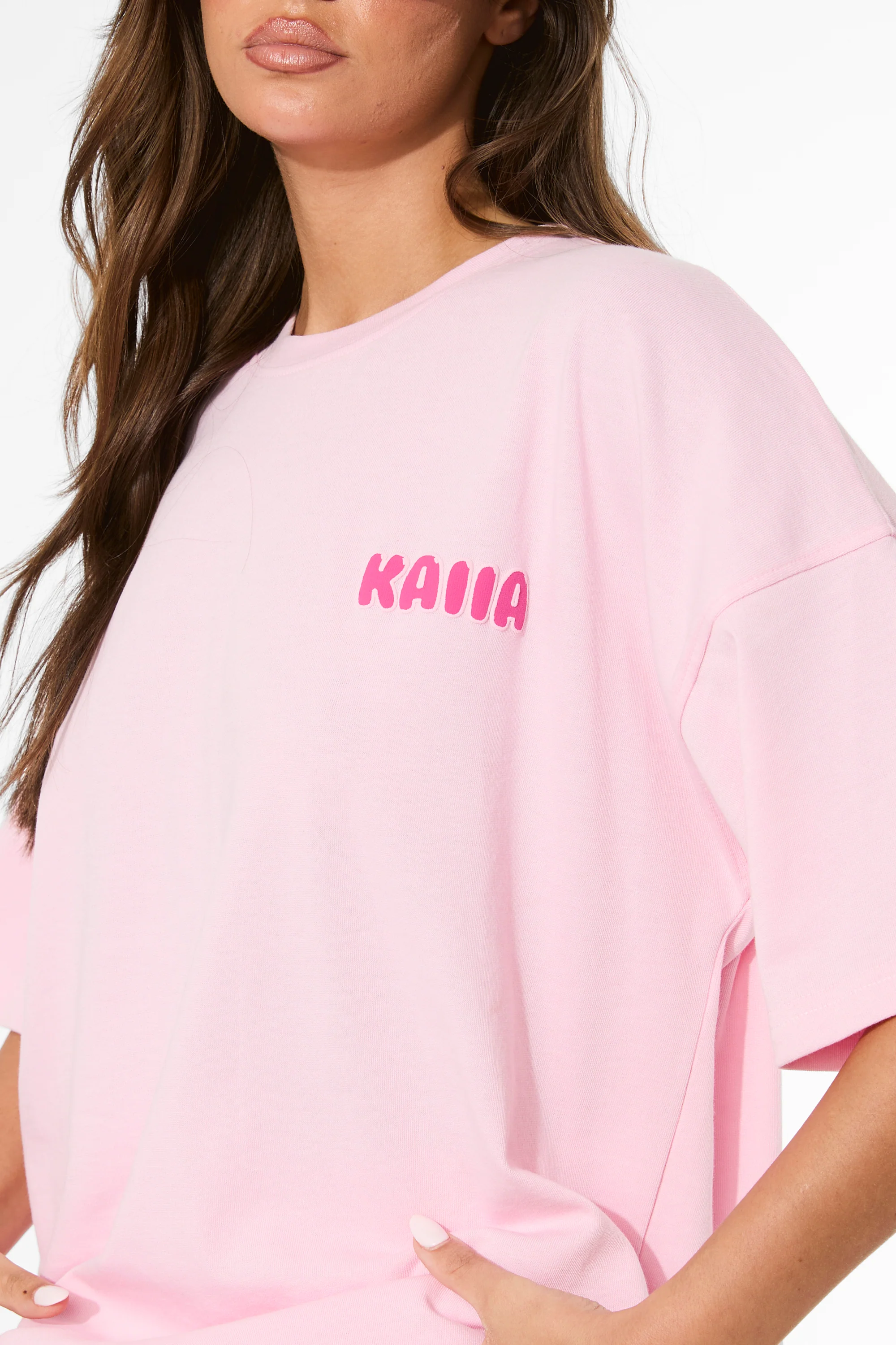Kaiia Bubble Graphic Oversized T-Shirt Baby Pink & Hot Pink - Image 8