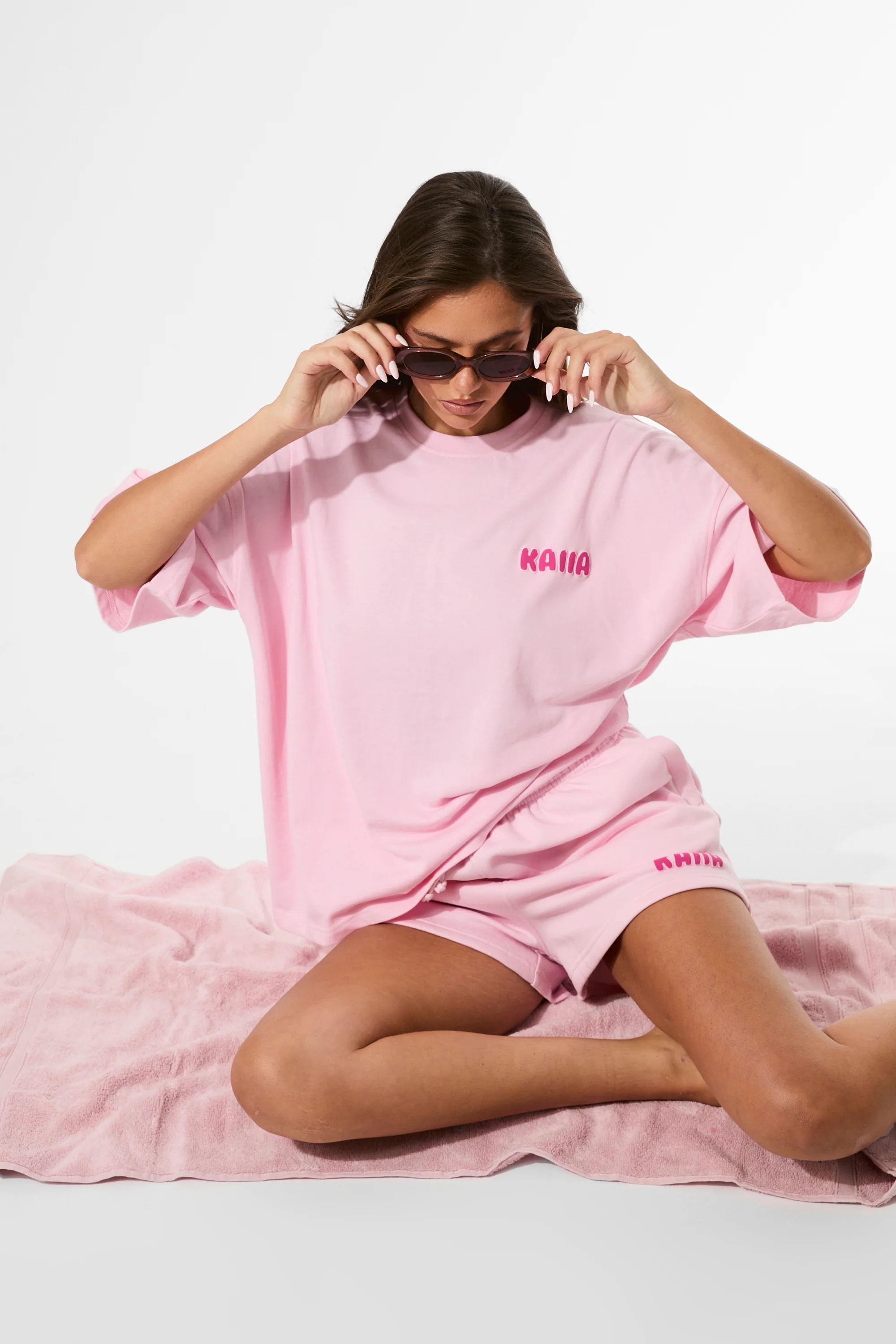 Kaiia Bubble Graphic Oversized T-Shirt Baby Pink & Hot Pink - Image 9