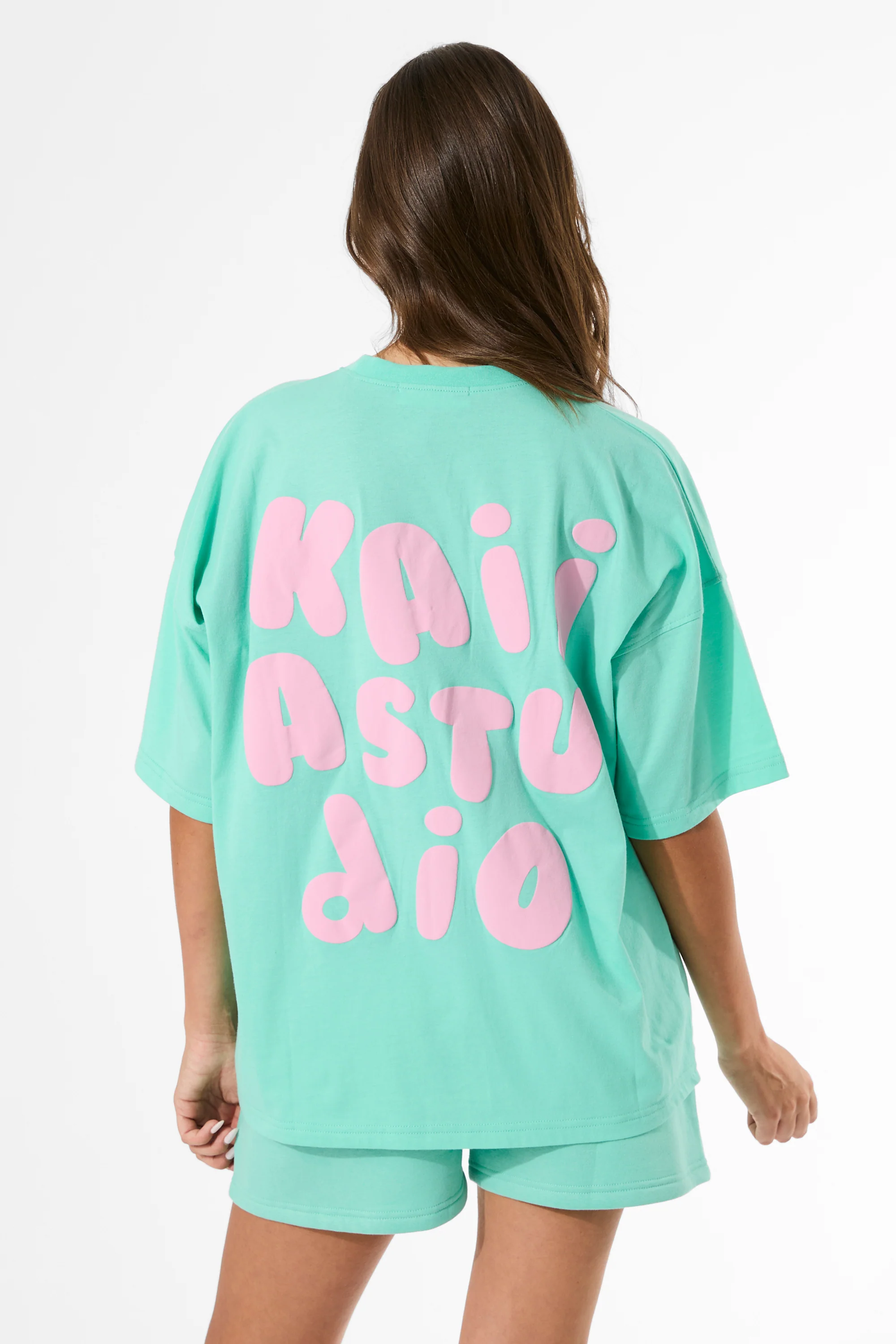 Kaiia Bubble Graphic Oversized T-Shirt Spearmint & Baby Pink - Image 4