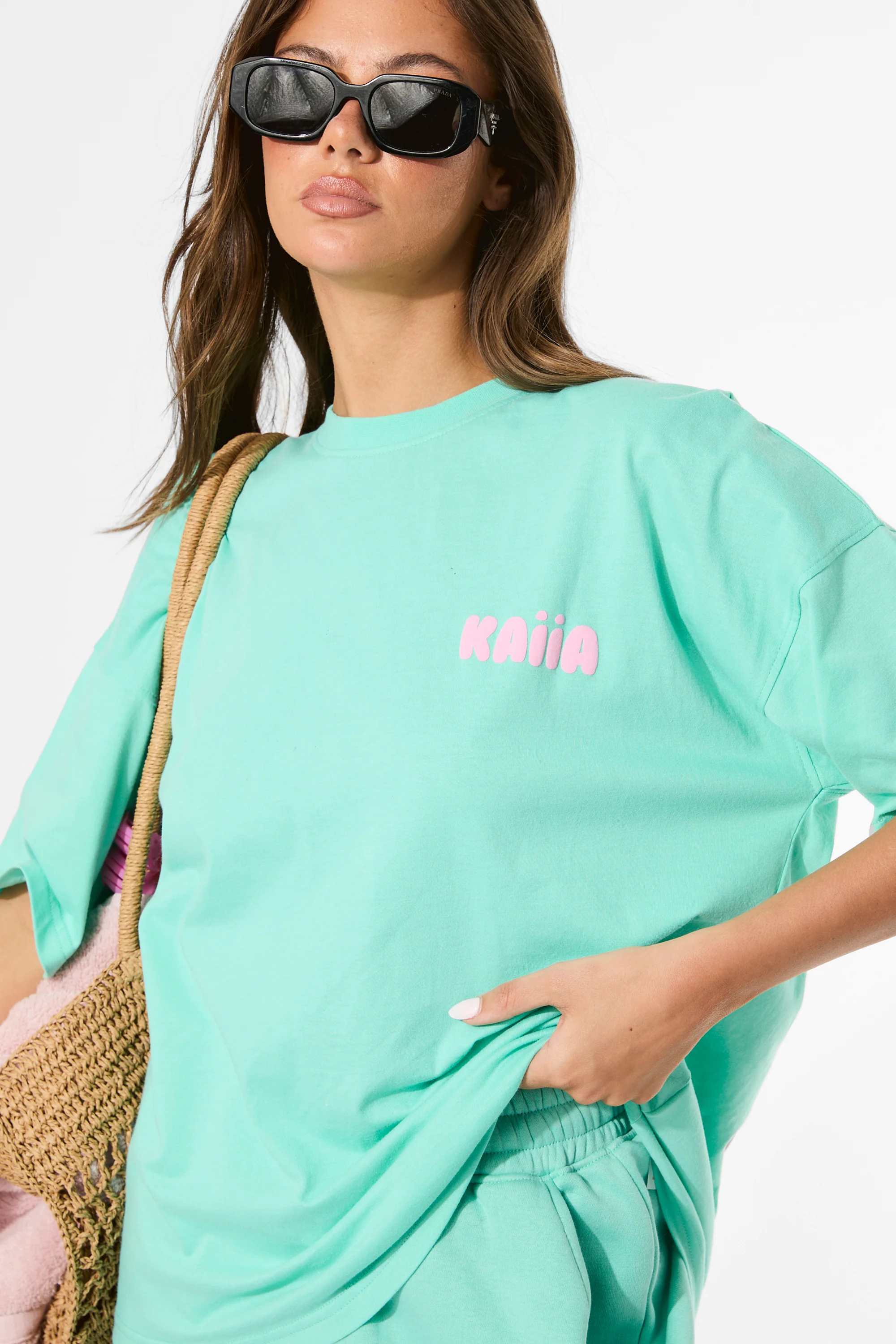 Kaiia Bubble Graphic Oversized T-Shirt Spearmint & Baby Pink - Image 5