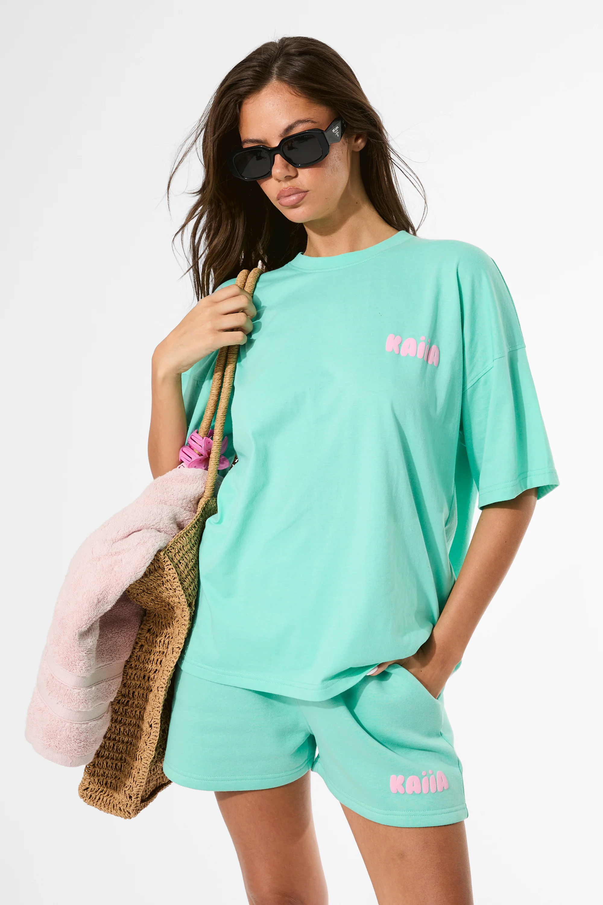 Kaiia Bubble Graphic Oversized T-Shirt Spearmint & Baby Pink - Image 6