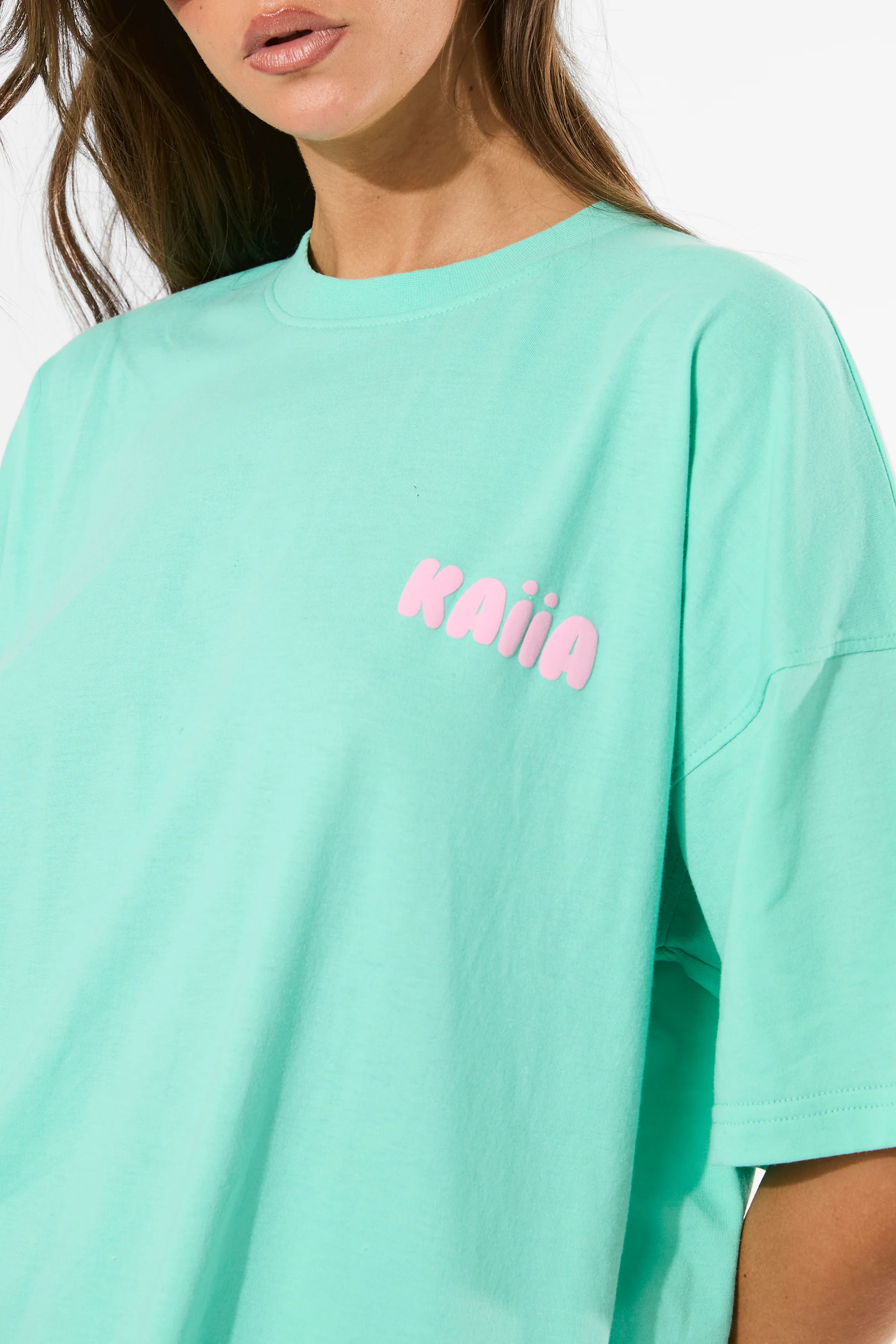 Kaiia Bubble Graphic Oversized T-Shirt Spearmint & Baby Pink - Image 7