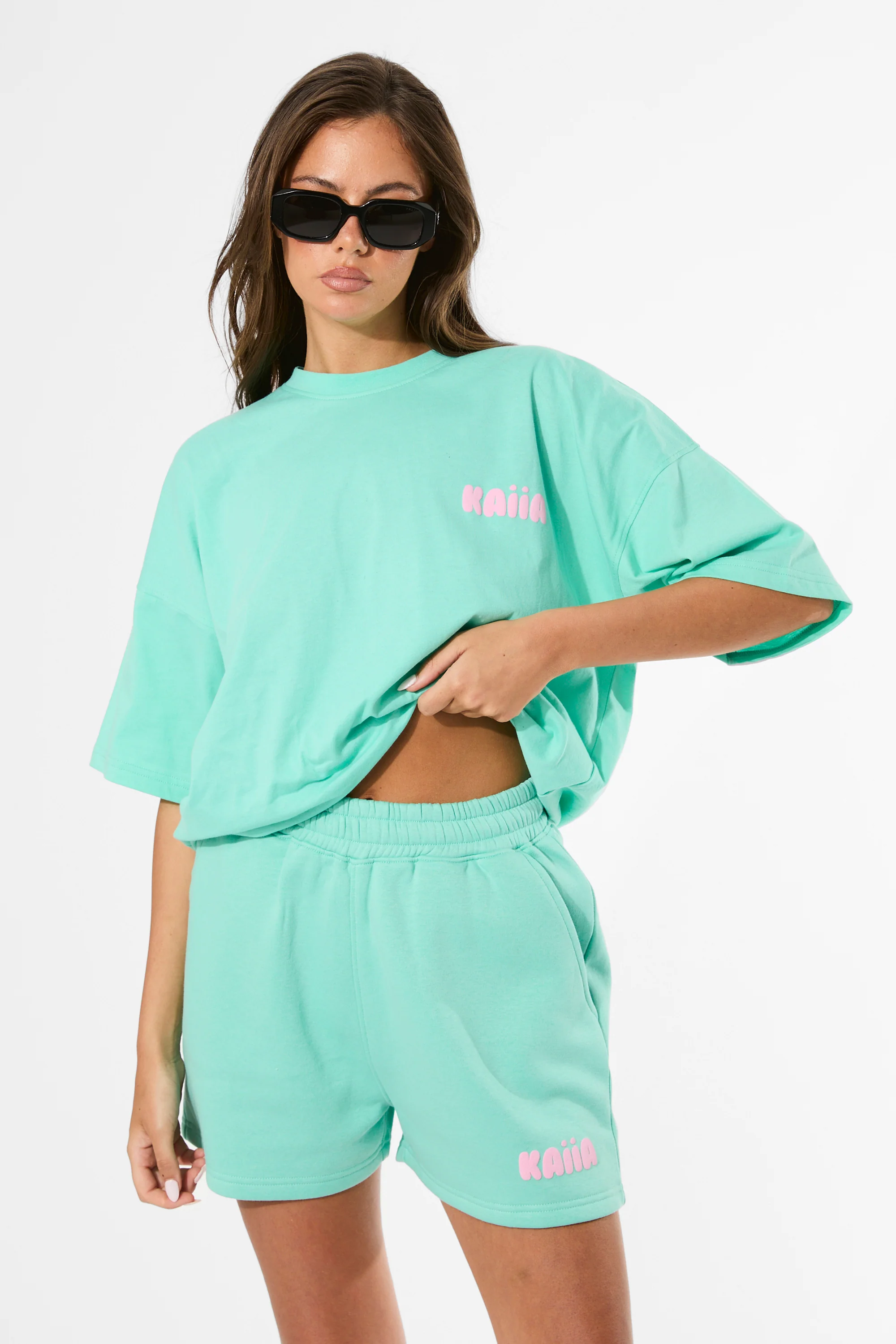 Kaiia Bubble Graphic Oversized T-Shirt Spearmint & Baby Pink - Image 9
