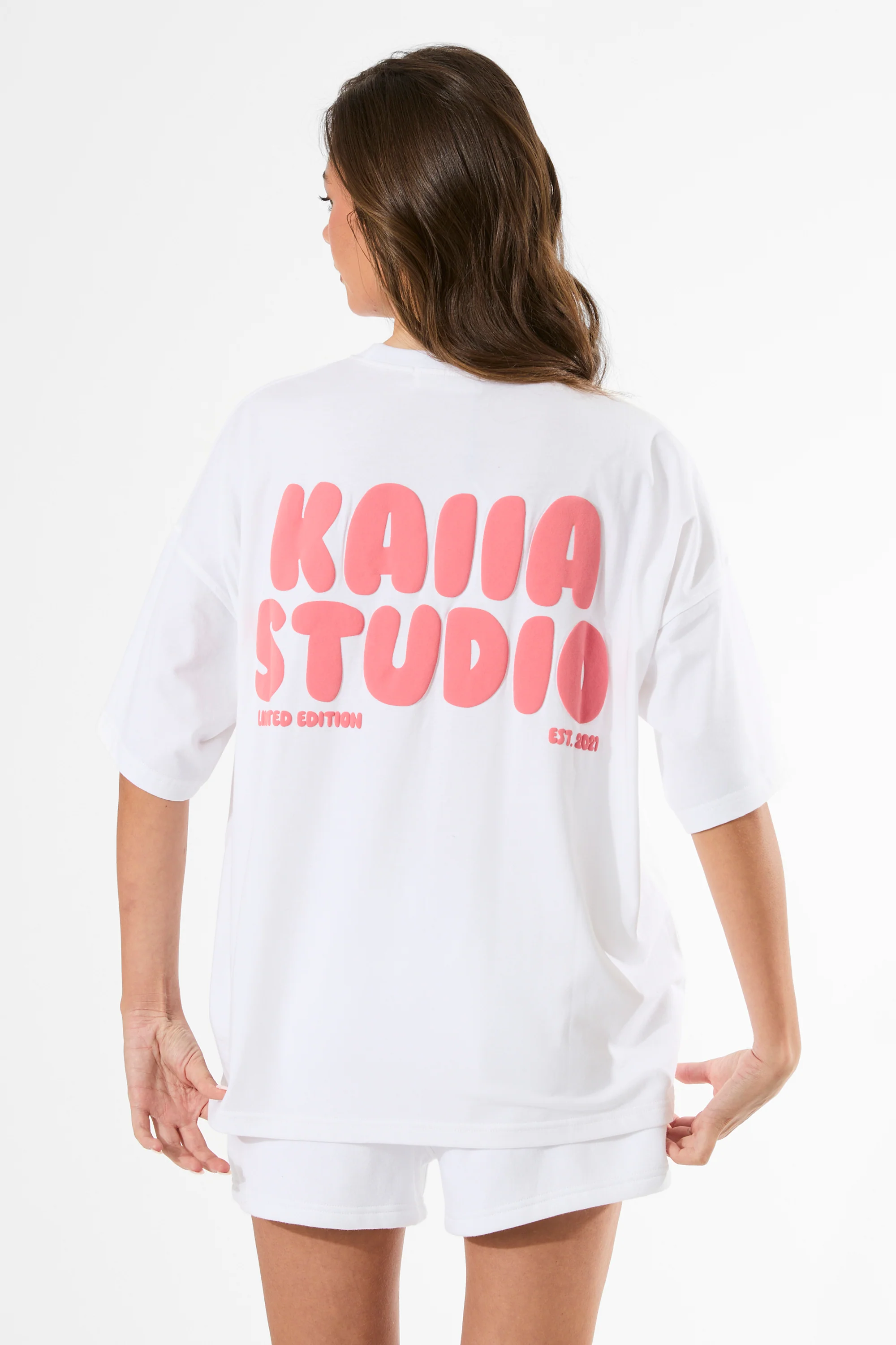 Kaiia Bubble Graphic Oversized T-Shirt Vanilla & Coral - Image 4