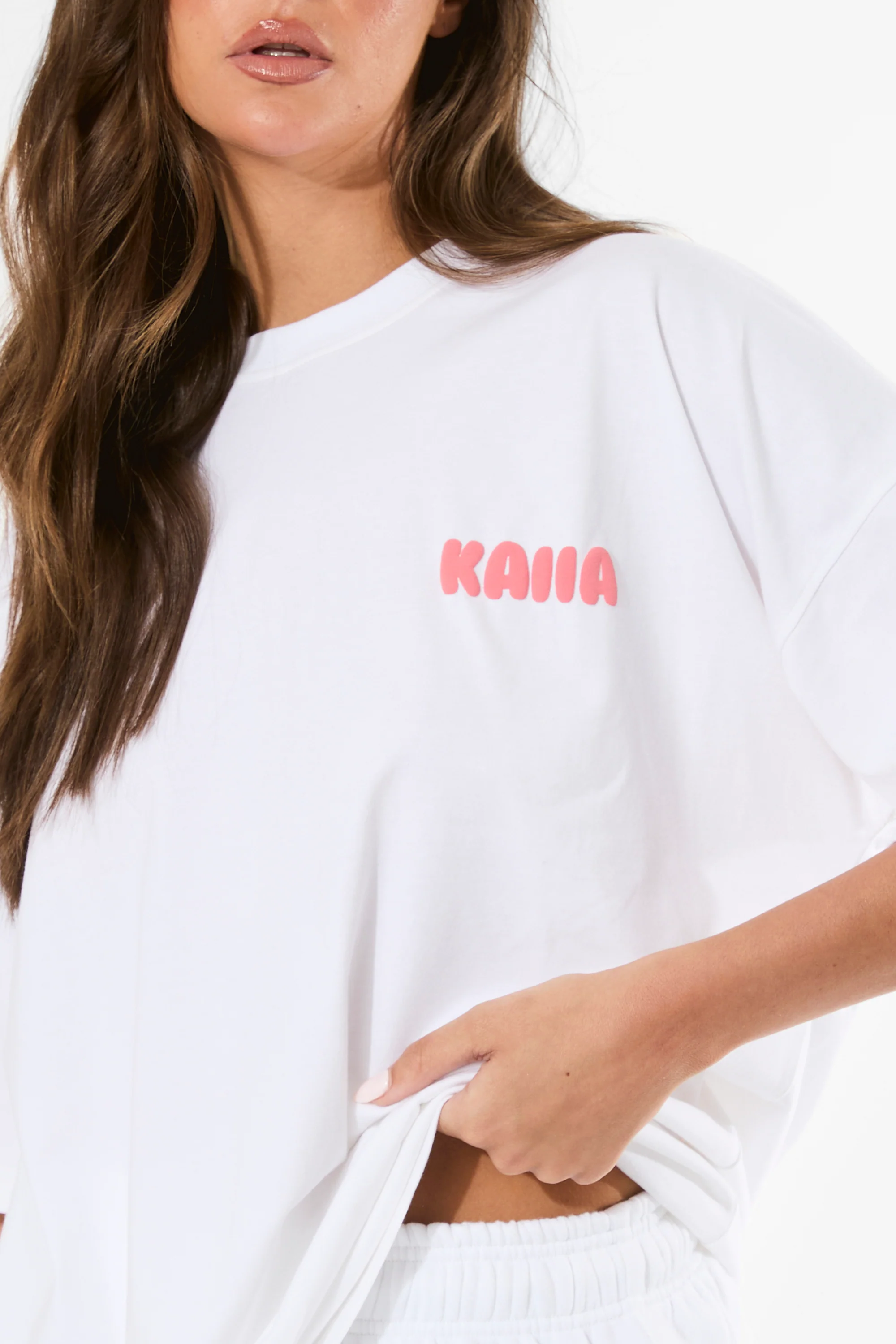 Kaiia Bubble Graphic Oversized T-Shirt Vanilla & Coral - Image 7