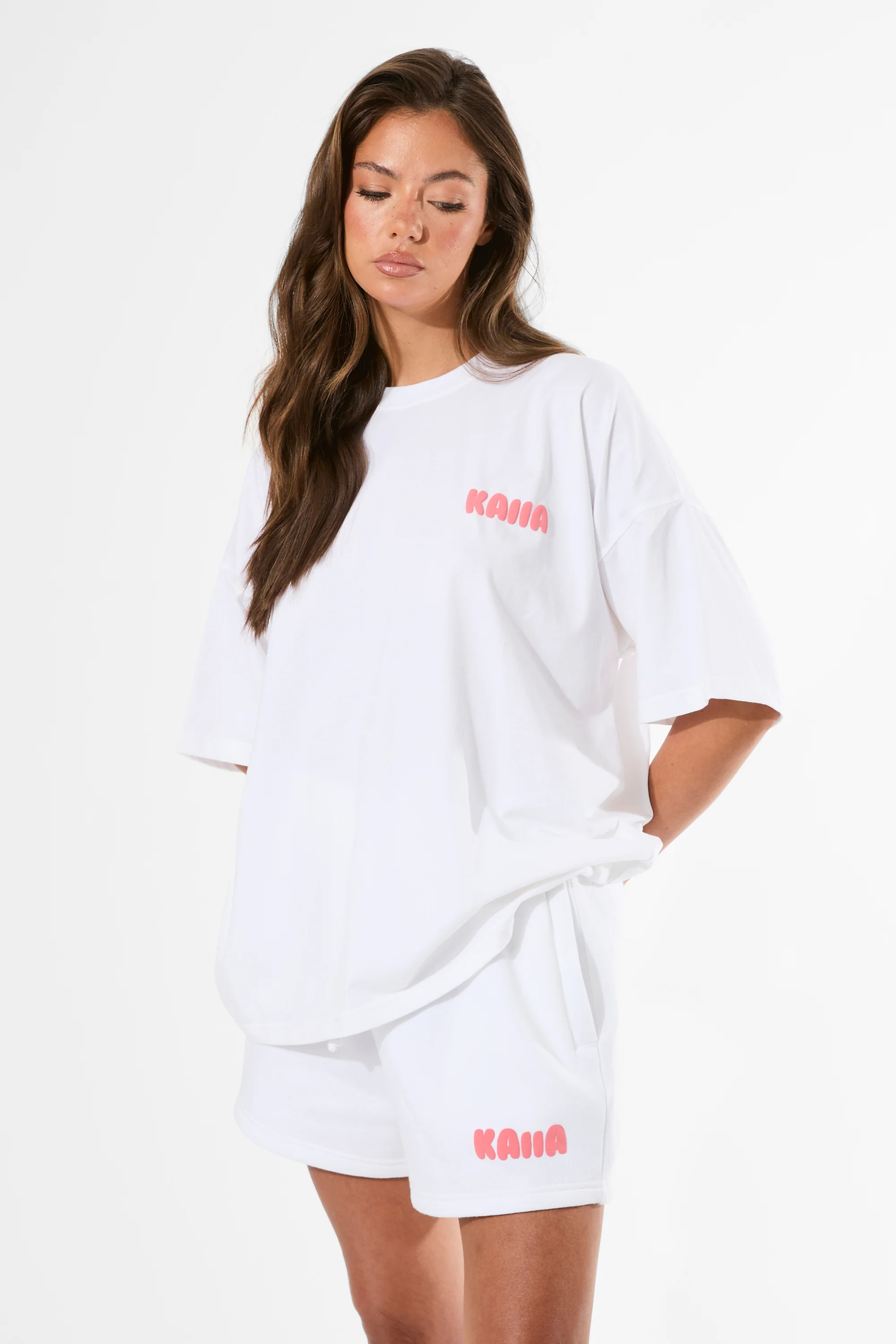 Kaiia Bubble Graphic Oversized T-Shirt Vanilla & Coral - Image 8