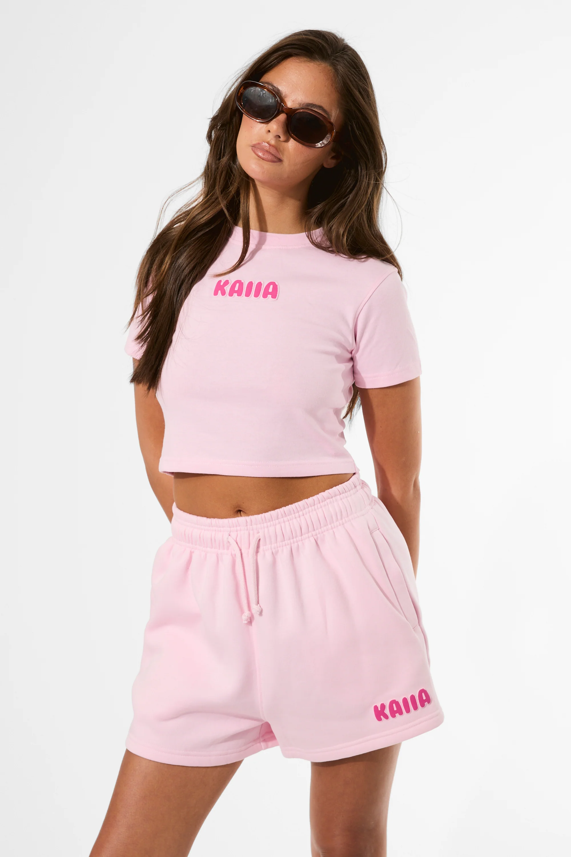 Kaiia Bubble Graphic Sweat Shorts Baby Pink & Hot Pink - Image 6