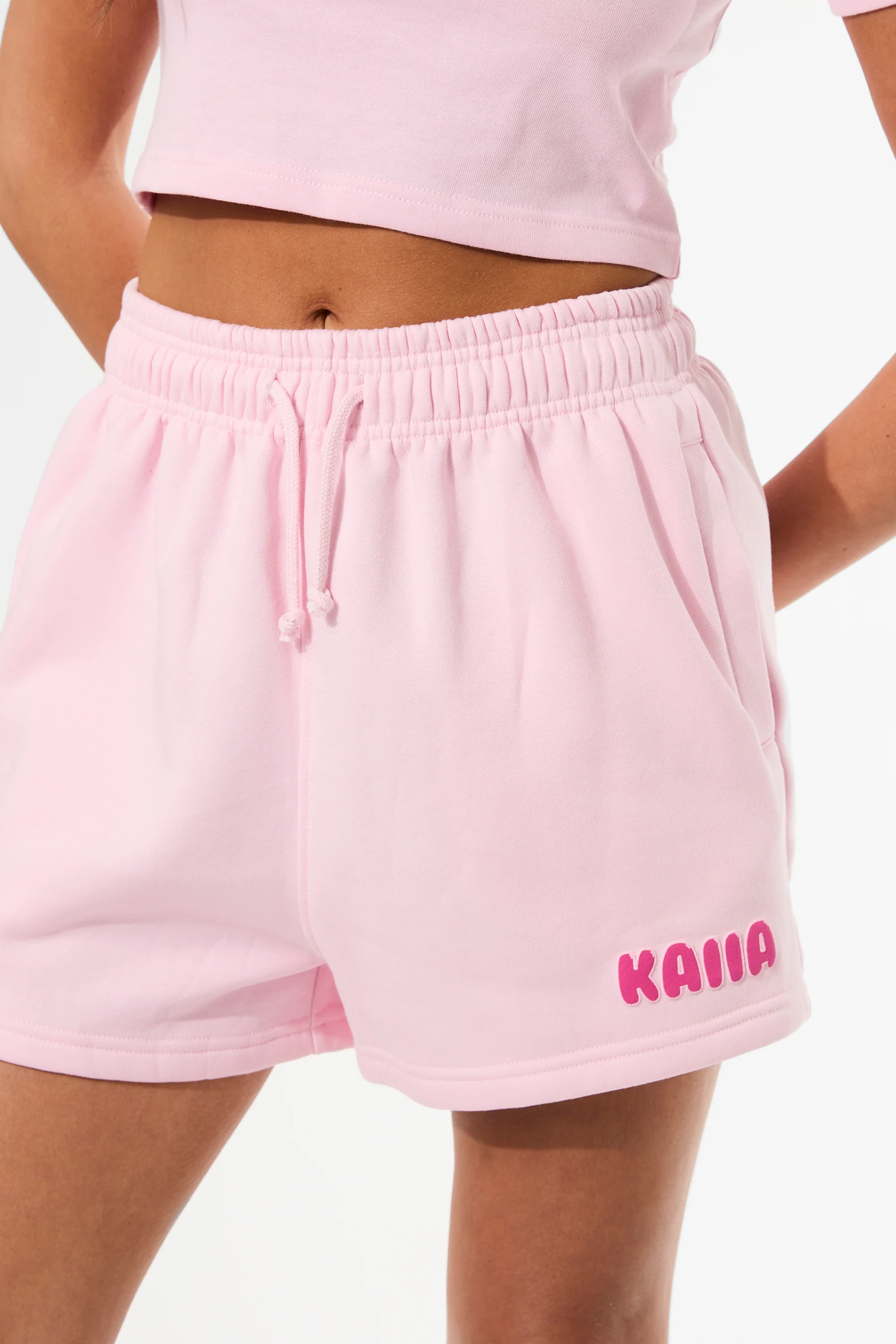 Kaiia Bubble Graphic Sweat Shorts Baby Pink & Hot Pink - Image 7