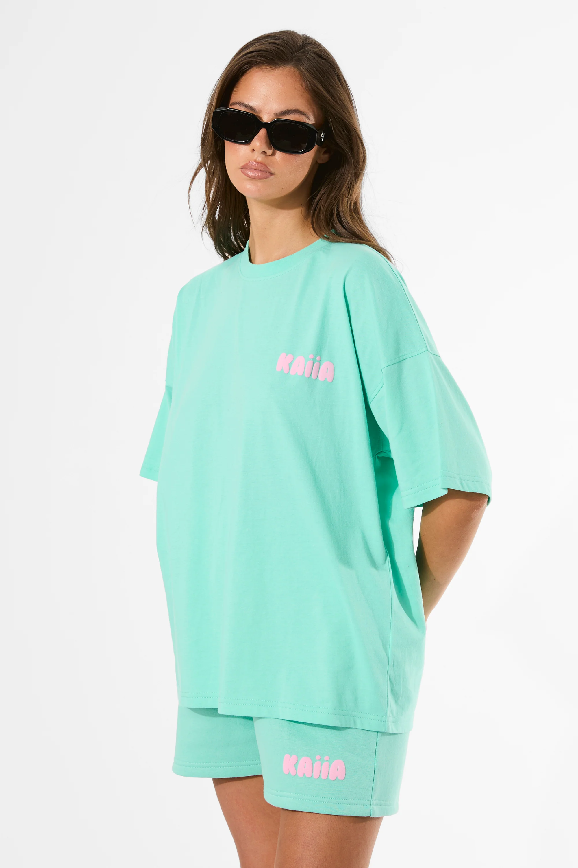 Kaiia Bubble Graphic Sweat Shorts Spearmint & Baby Pink - Image 9