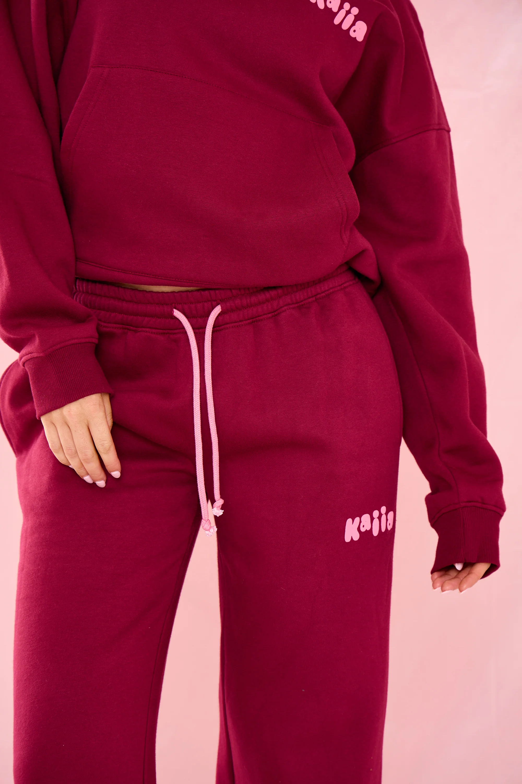 Kaiia Bubble Graphic Wide Leg Joggers Raspberry Jelly - Image 2