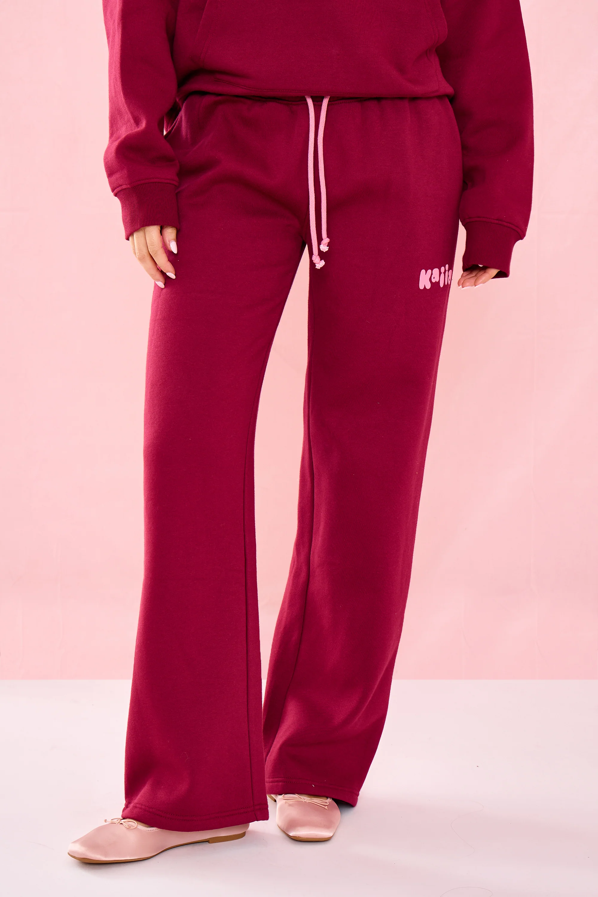 Kaiia Bubble Graphic Wide Leg Joggers Raspberry Jelly - Image 3
