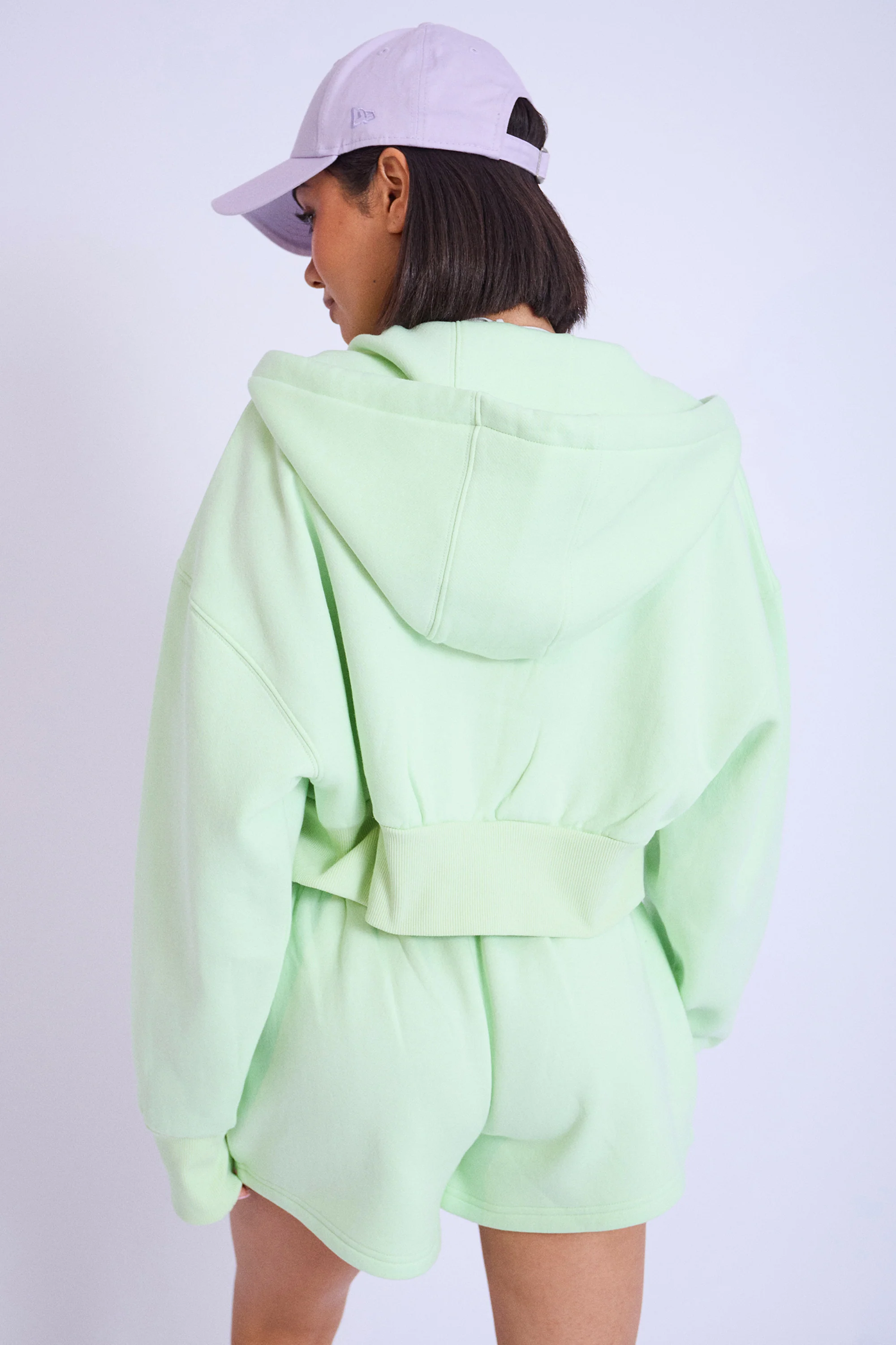 Kaiia Studio Bubble Logo Cropped Zip Up Hoodie Lime & Lilac - Image 2