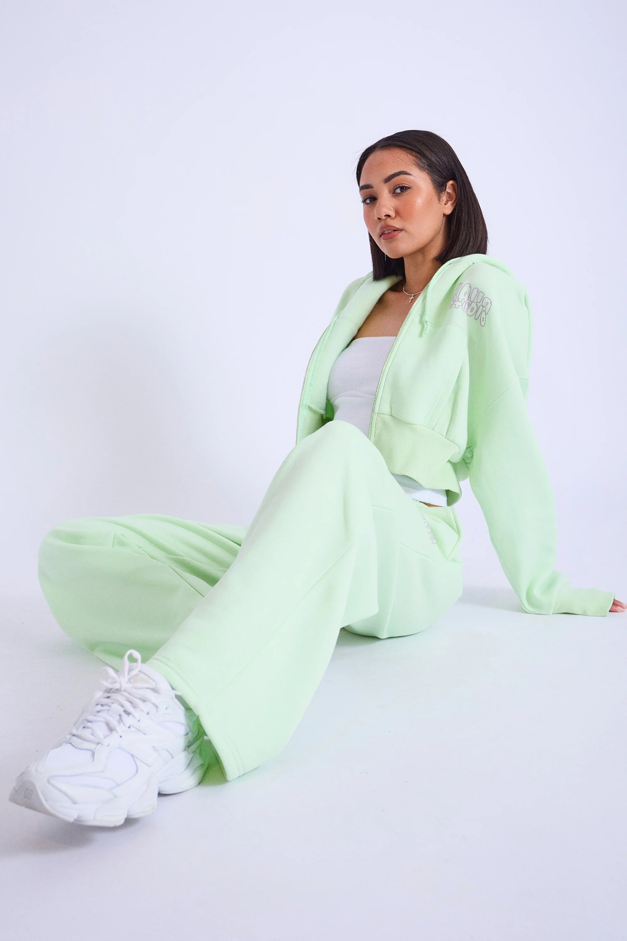 Kaiia Studio Bubble Logo Cropped Zip Up Hoodie Lime & Lilac - Image 5