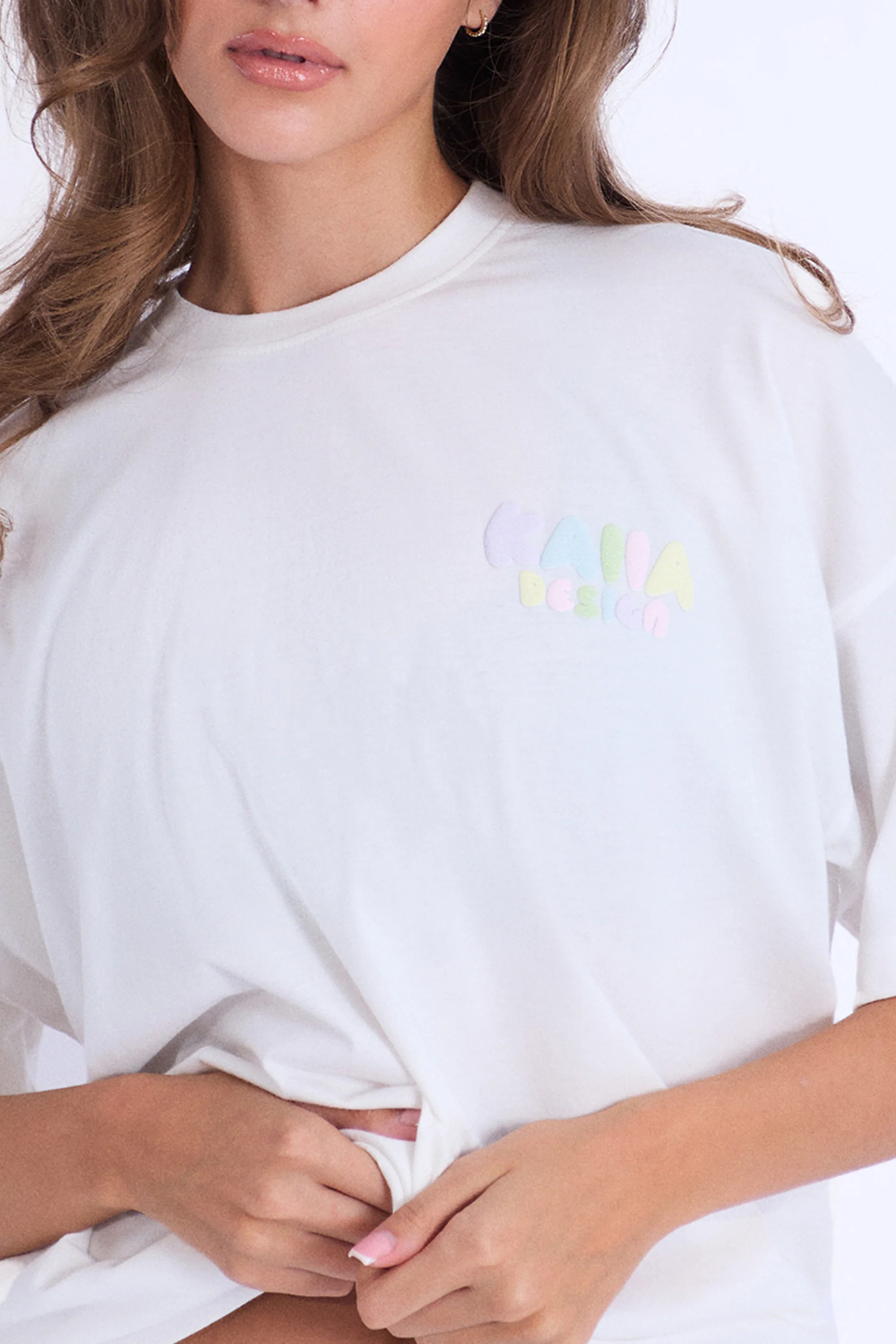 Kaiia Bubble Logo Oversized Tee Off White & Rainbow - Image 3
