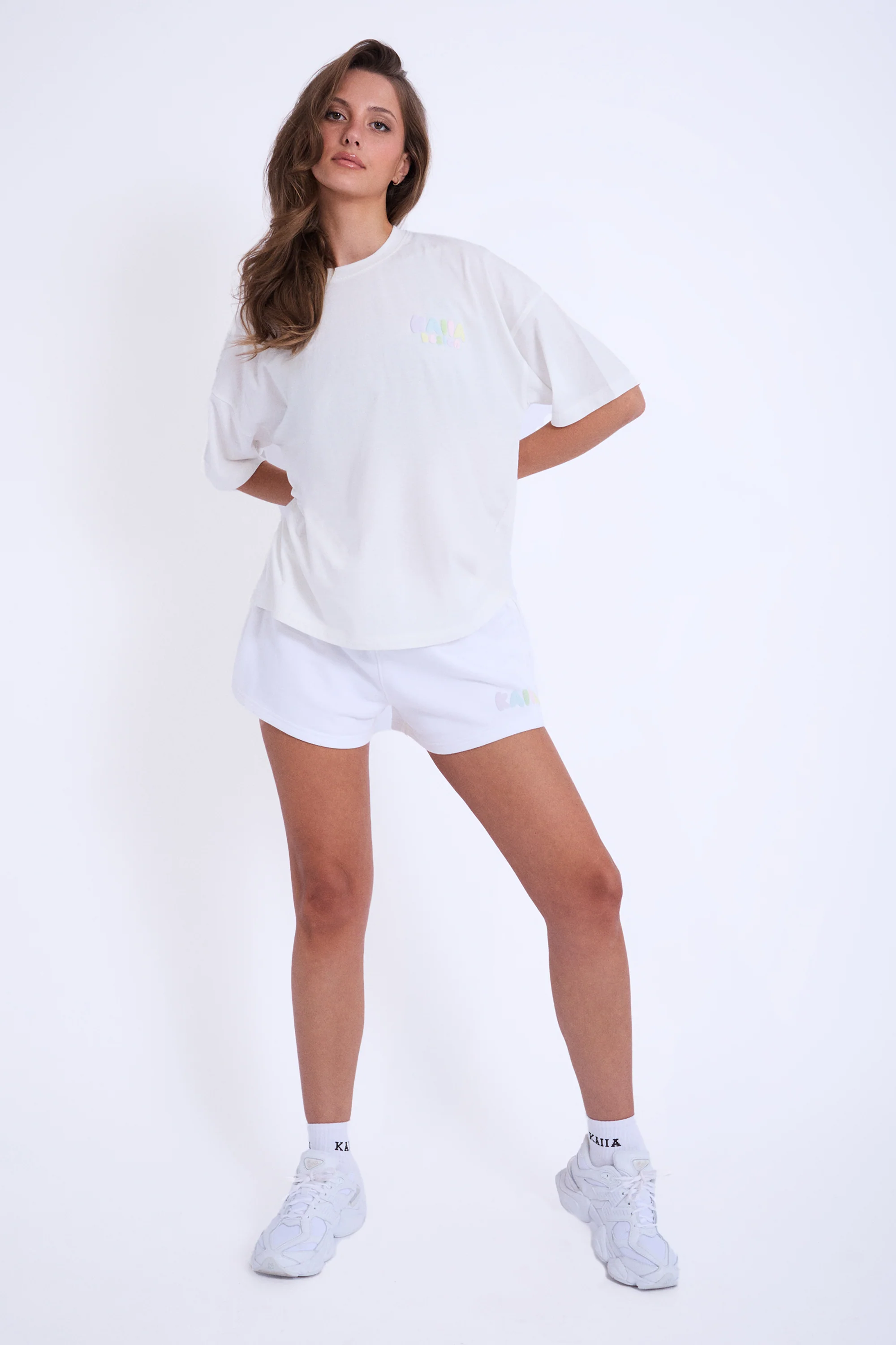 Kaiia Bubble Logo Oversized Tee Off White & Rainbow - Image 4