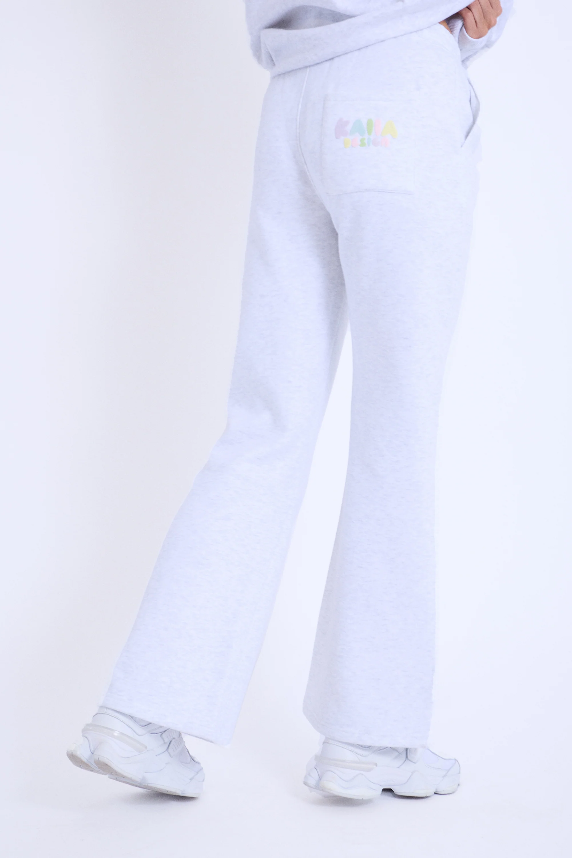 Kaiia Bubble Logo Wide Leg Sweat Pants Light Grey Marl & Rainbow - Image 3