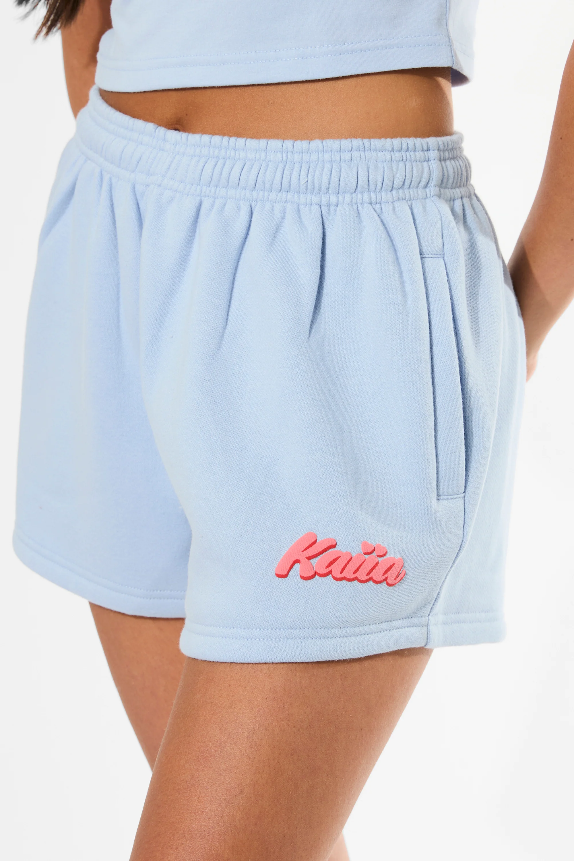 Kaiia Bubble Graphic Mini Sweat Shorts Baby Blue & Coral - Image 8