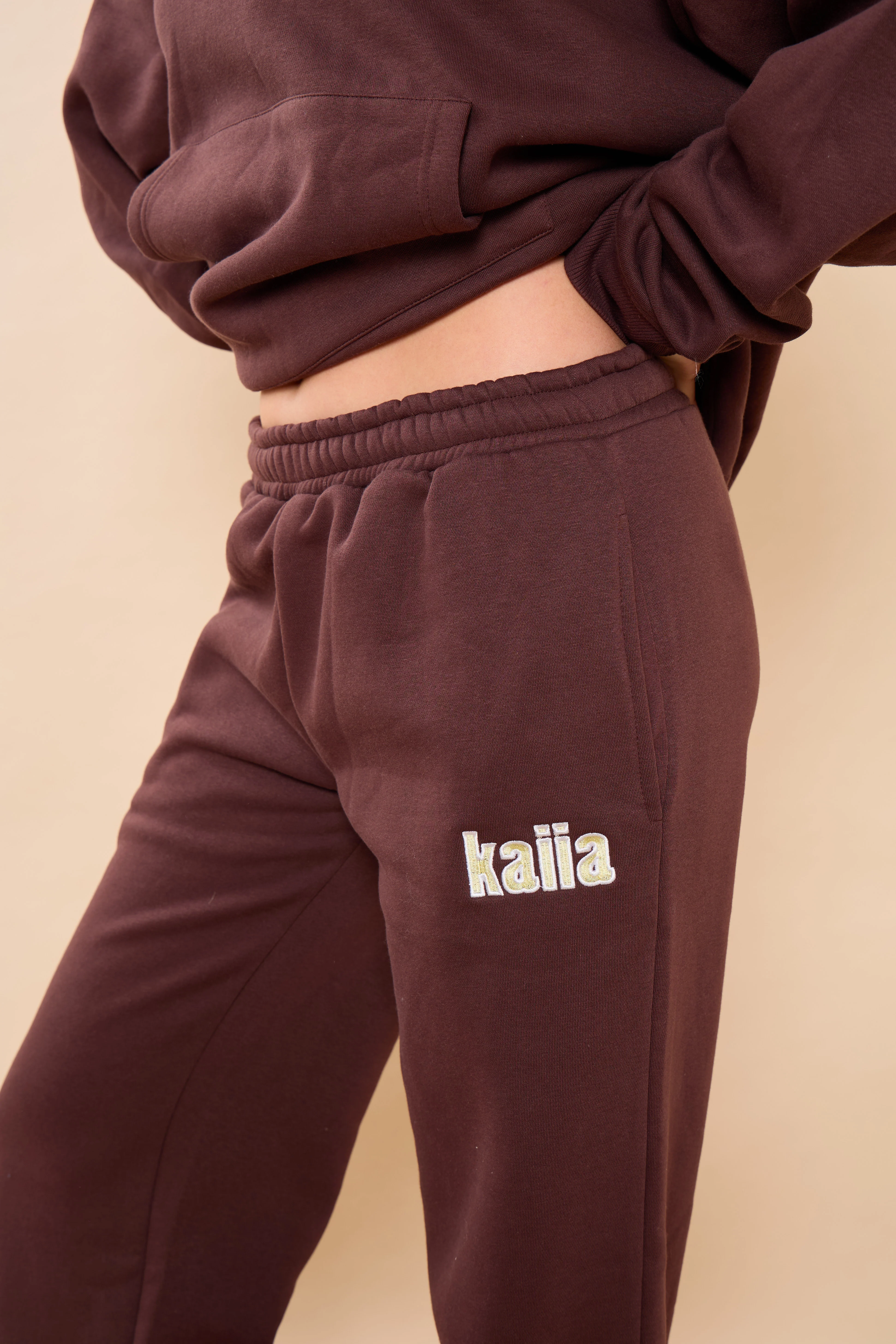 Kaiia Bubble Studio Wide Leg Joggers Espresso - Image 2