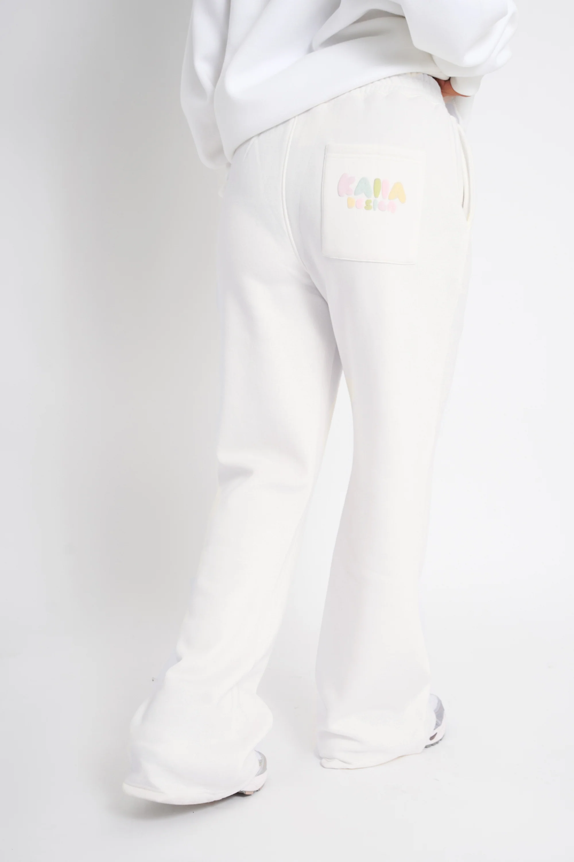 Kaiia Bubble Wide Leg Joggers Off White & Rainbow - Image 3