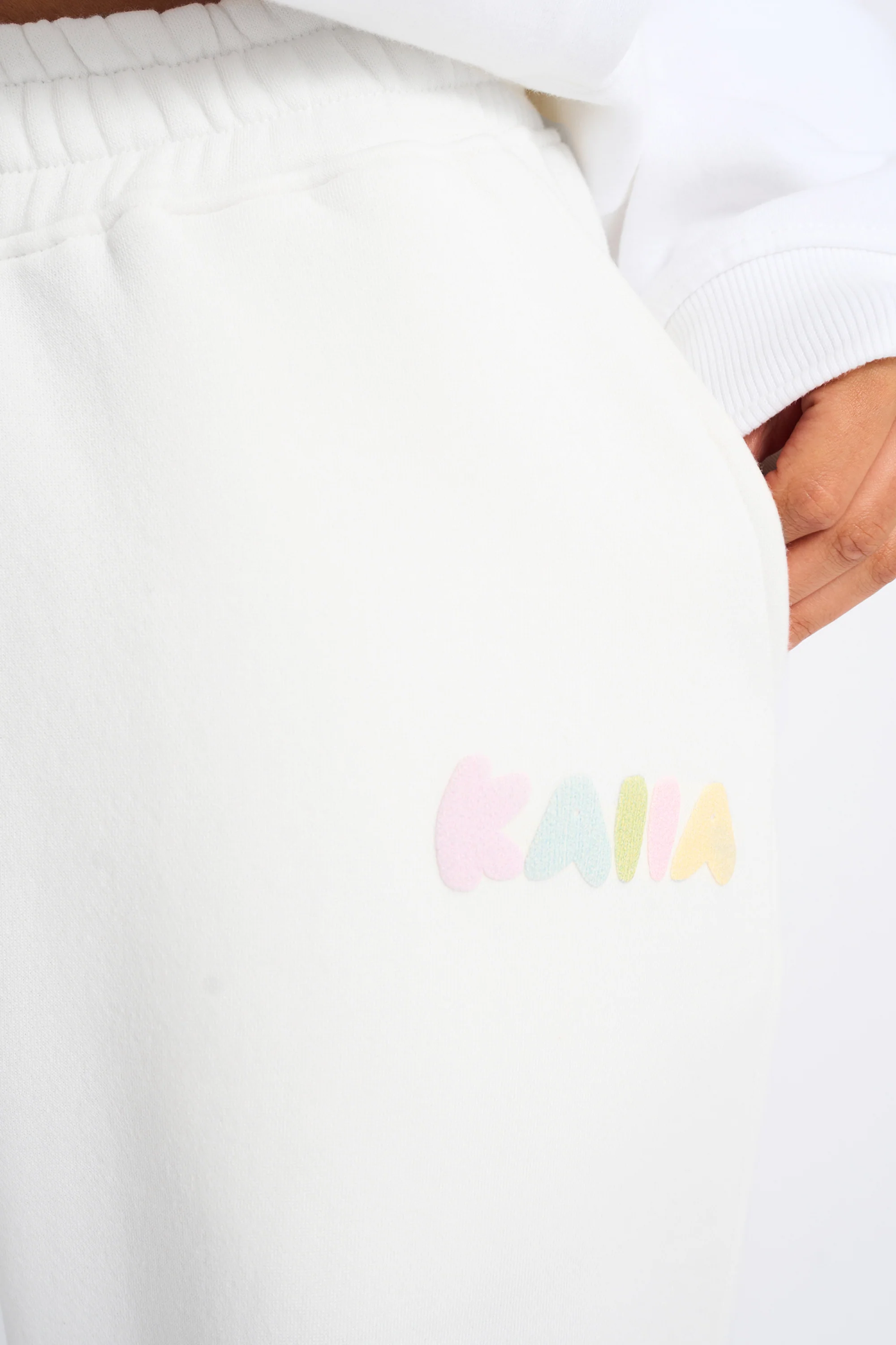 Kaiia Bubble Wide Leg Joggers Off White & Rainbow - Image 4