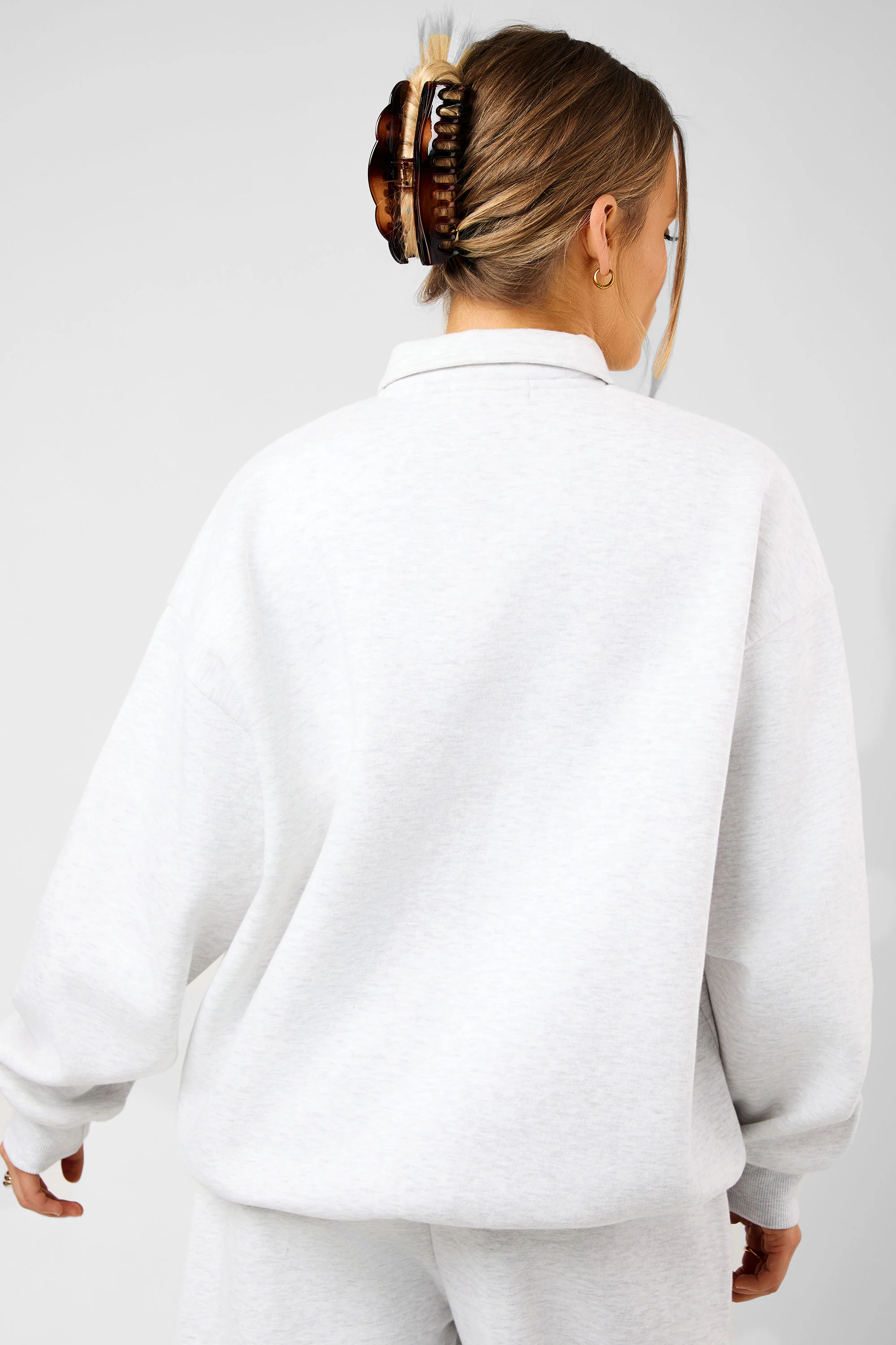 Kaiia Script Logo Button Detail Collar Sweatshirt Light Grey Marl - Image 9
