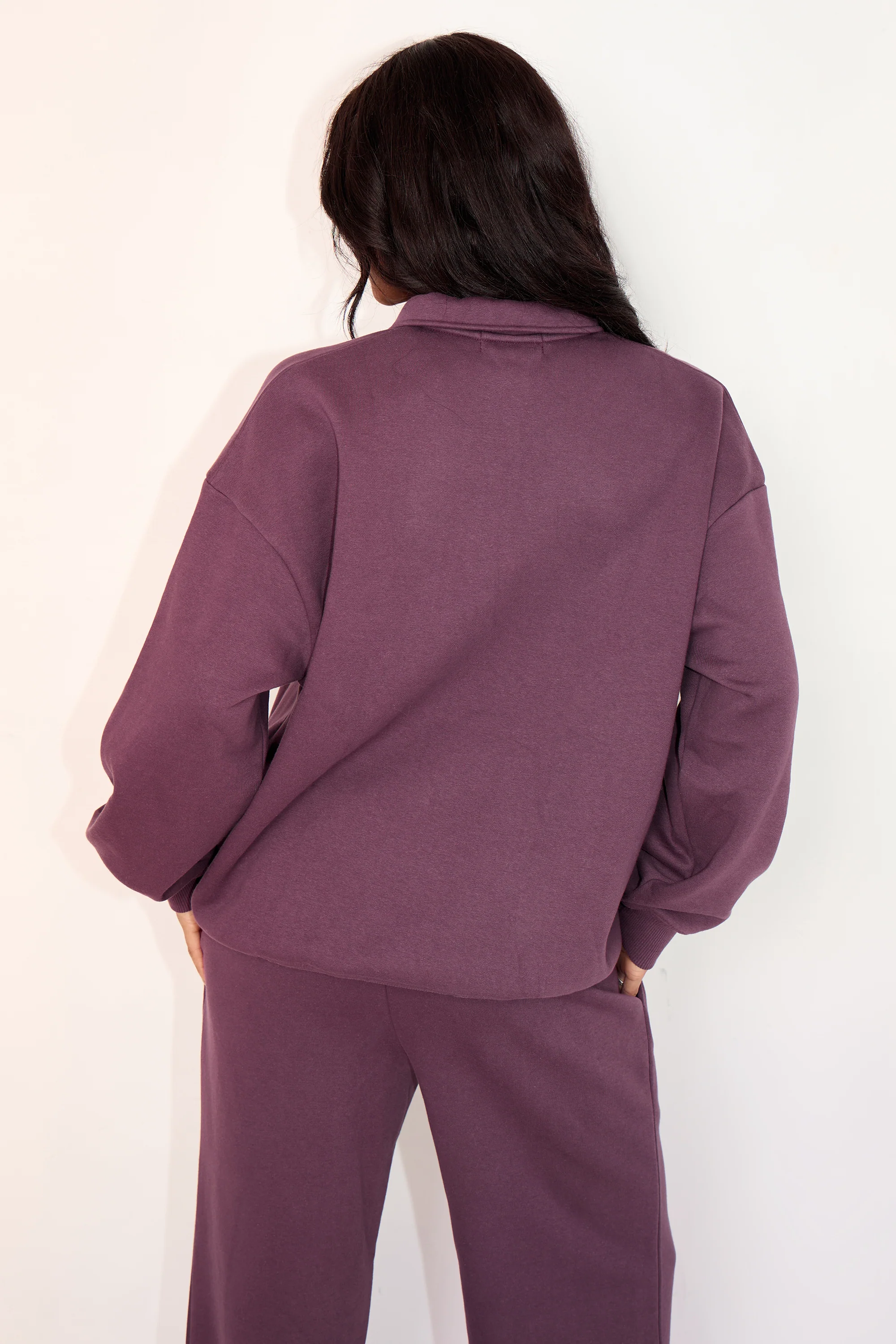 Kaiia Button Embossed Logo Polo Sweatshirt Aubergine - Image 4