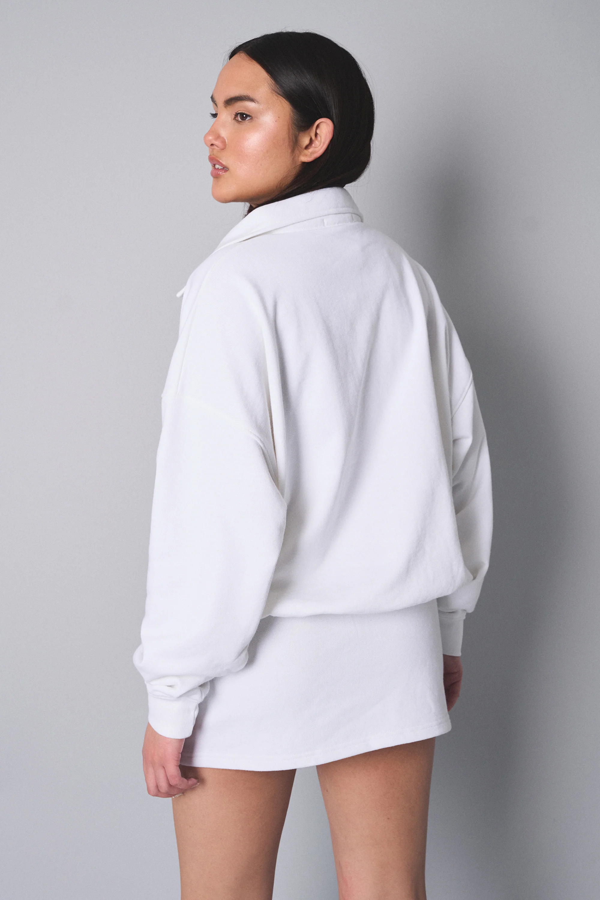 Kaiia Rugby style Button Up Sweatshirt White - Image 7
