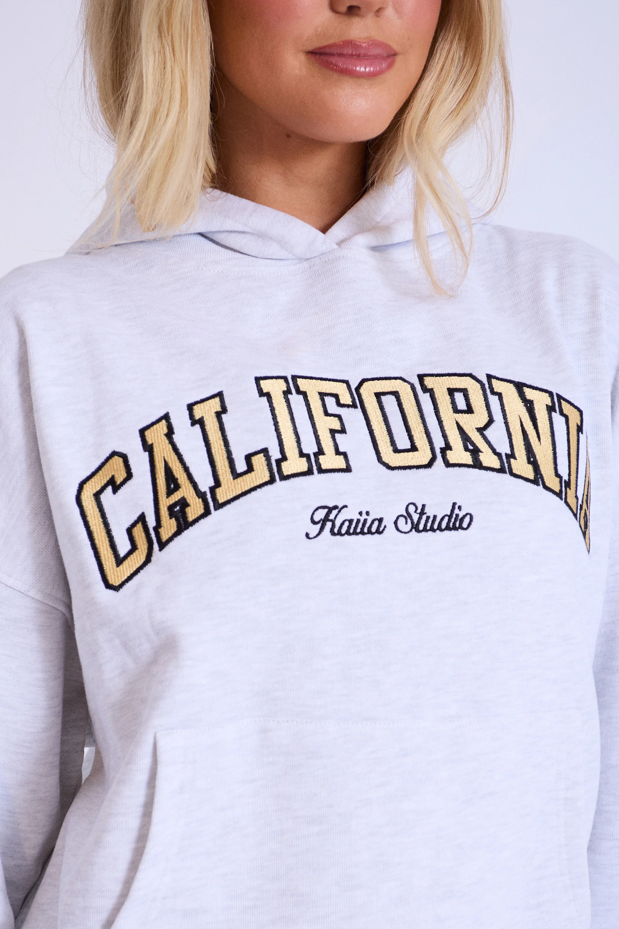 Kaiia California Oversized Hoodie Light Grey Marl - Image 3
