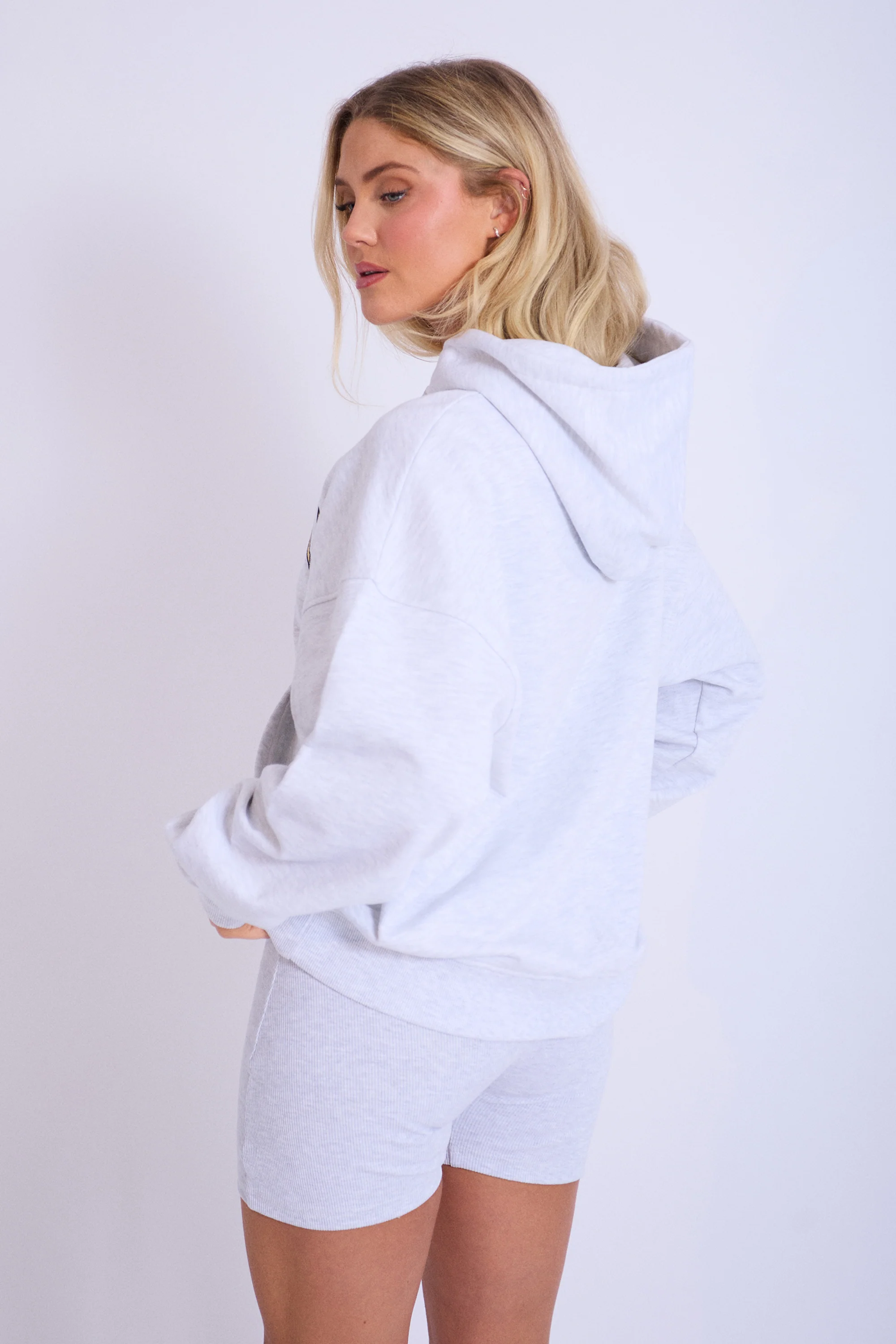 Kaiia California Oversized Hoodie Light Grey Marl - Image 4