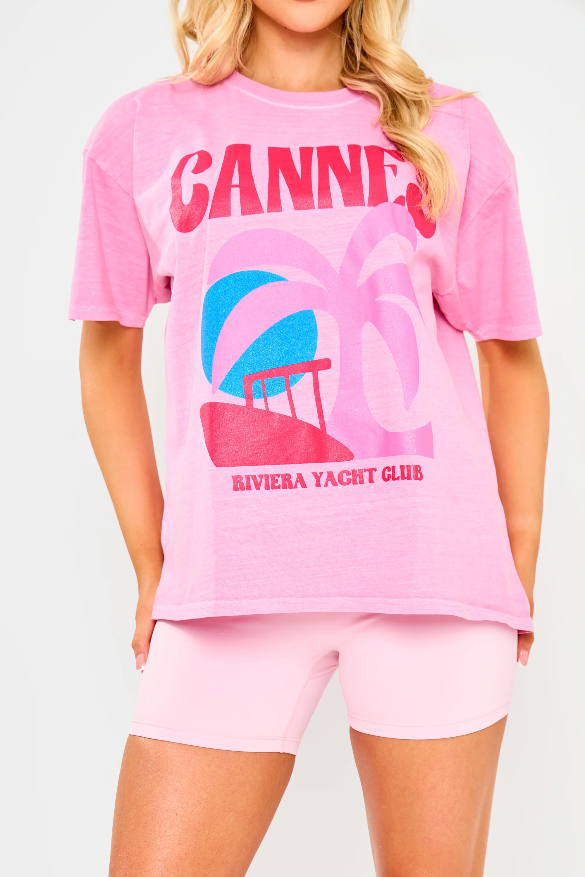 Kaiia Cannes Contrast Graphic Oversized T-shirt Pink - Image 4