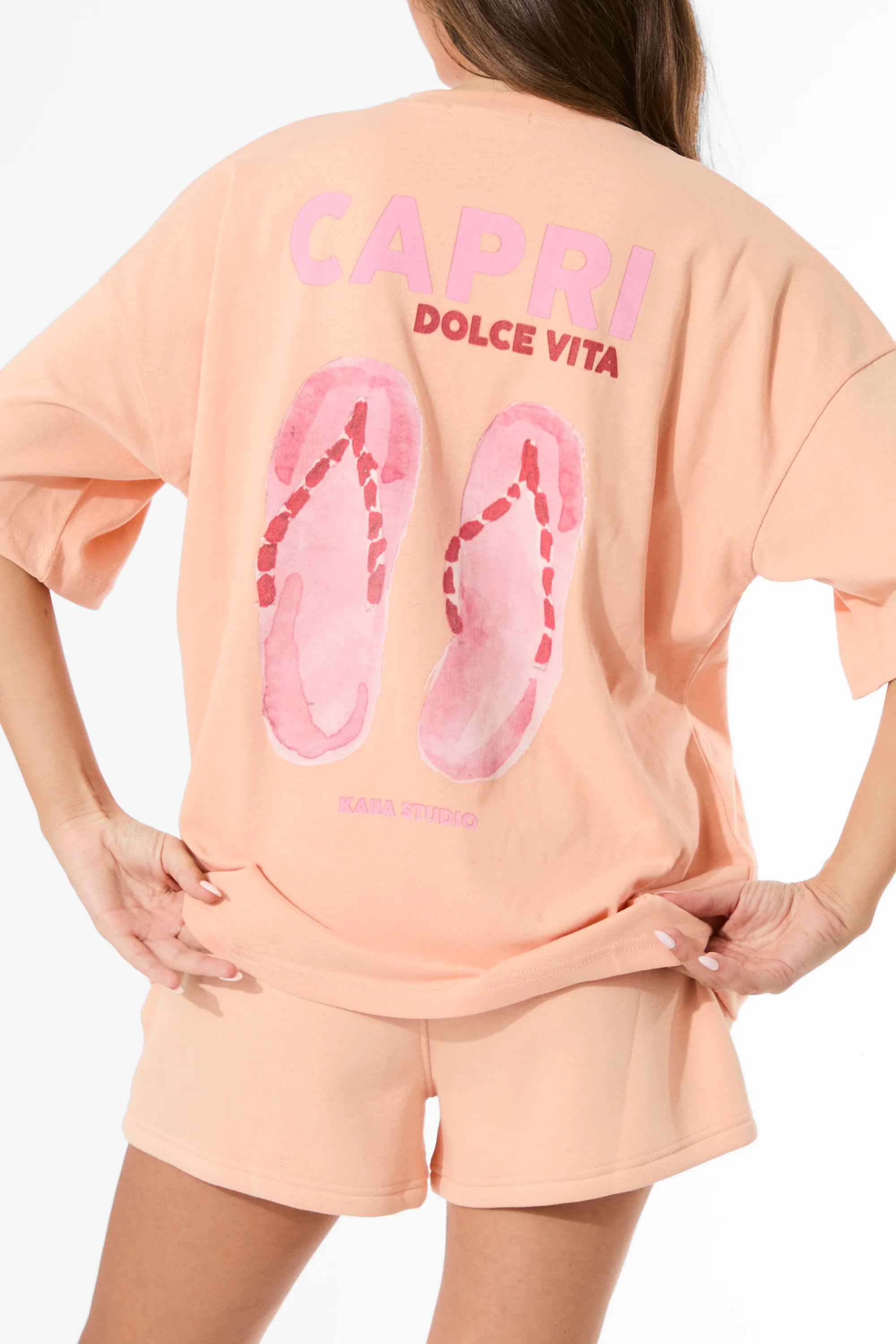 Kaiia Capri Back Graphic Oversized T-Shirt Tangerine - Image 11