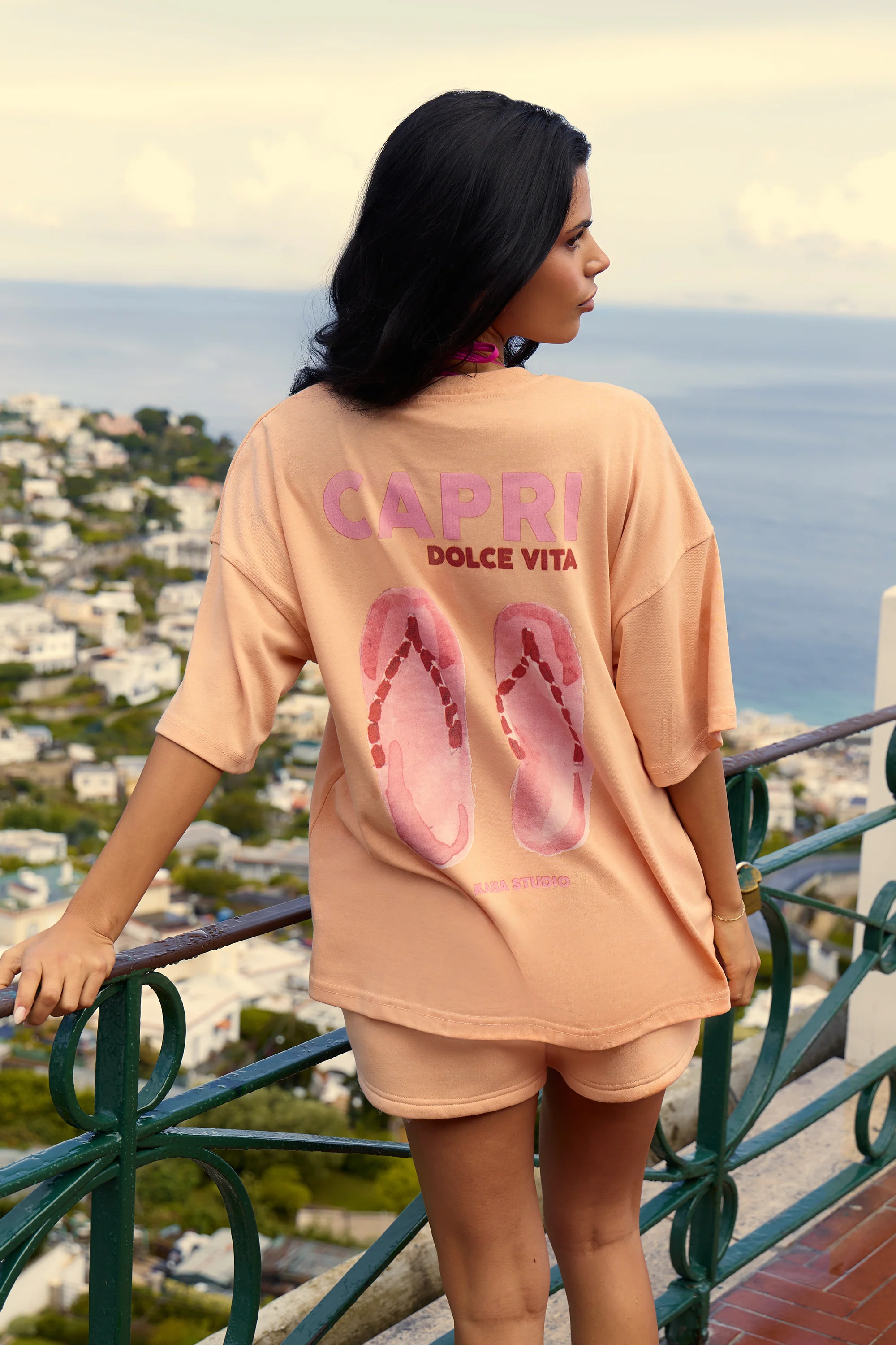 Kaiia Capri Back Graphic Oversized T-Shirt Tangerine - Image 3