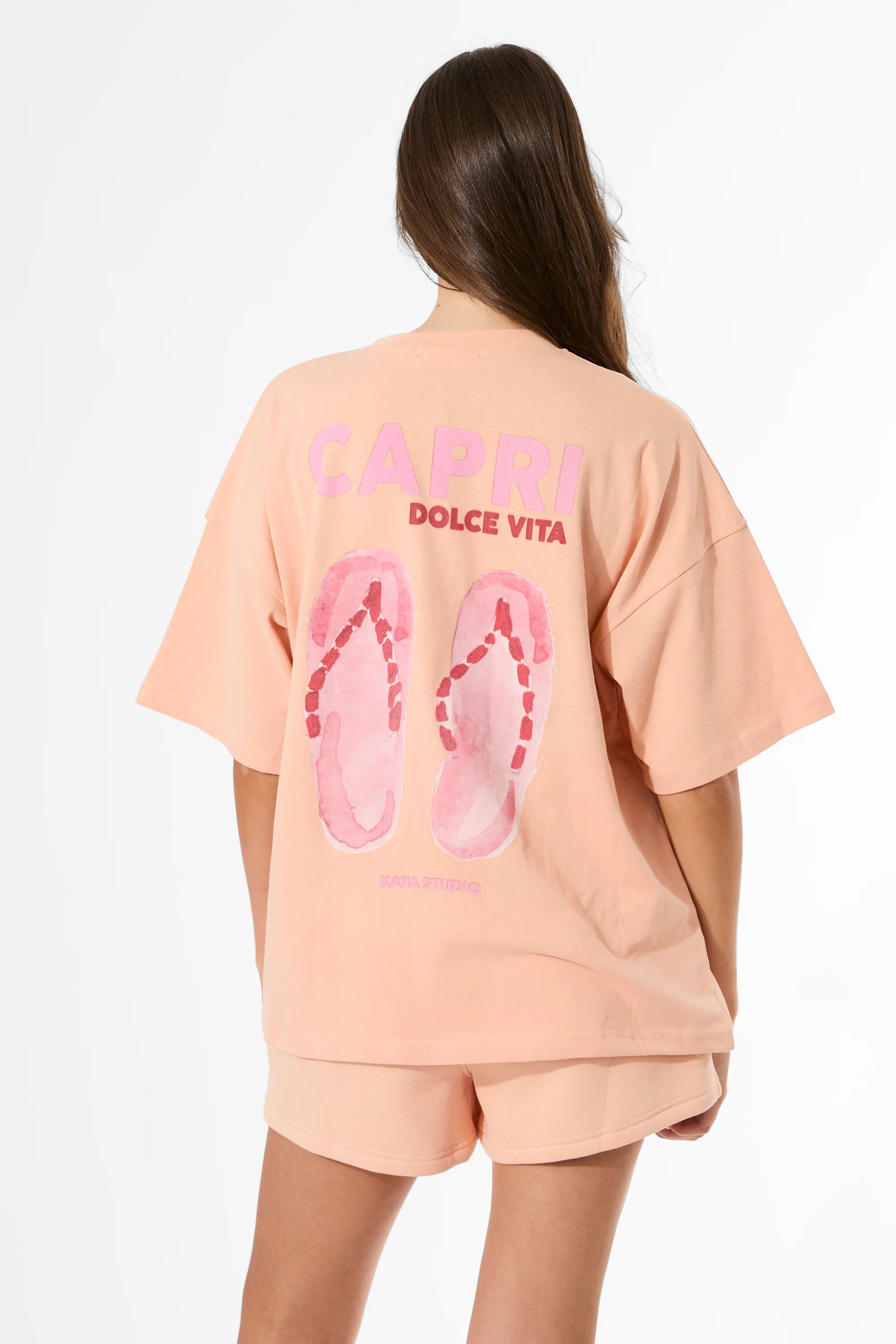 Kaiia Capri Back Graphic Oversized T-Shirt Tangerine - Image 6