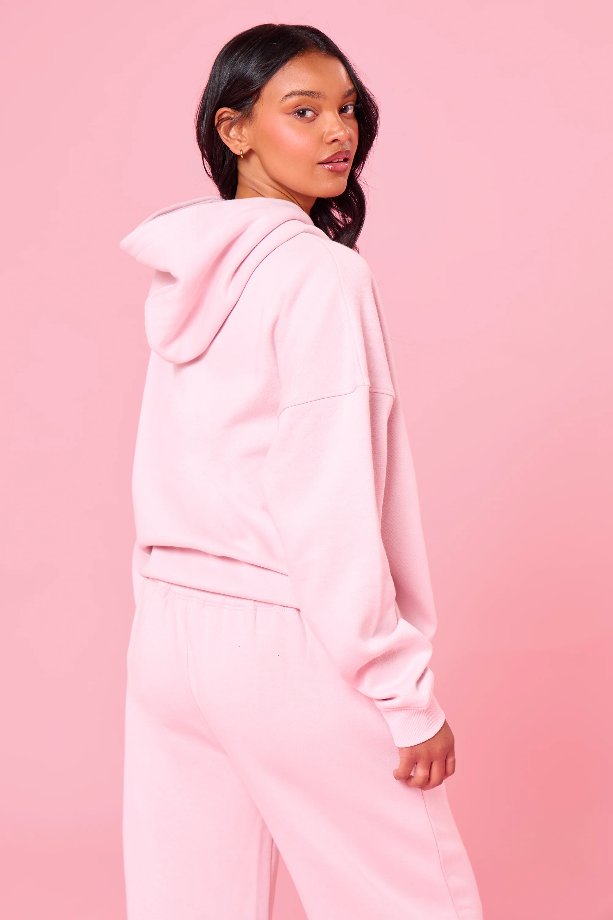 Kaiia Chainstitch Slogan Oversized Hoodie Baby Pink - Image 4
