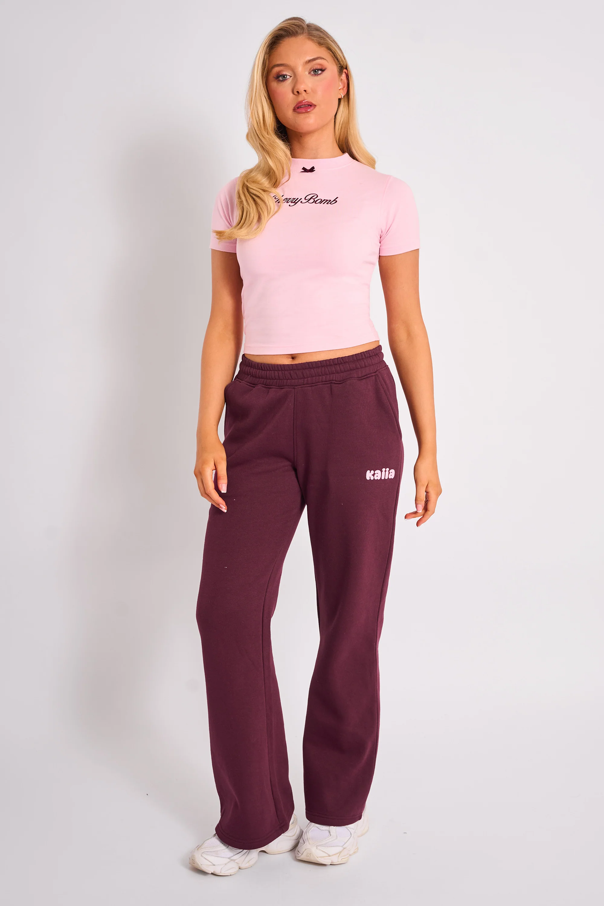 Kaiia Bow Detail Baby Tee Pink & Plum - Image 4