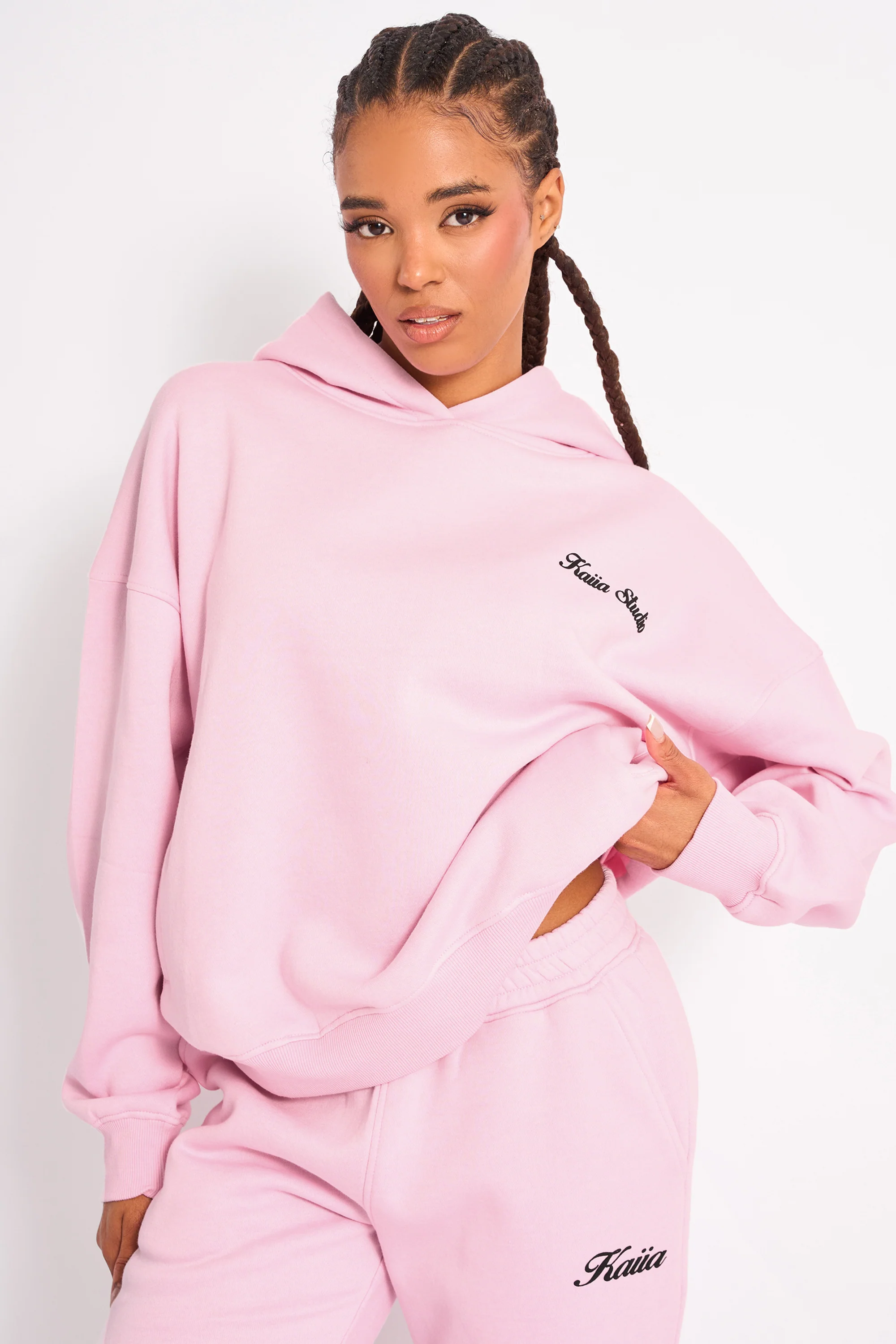 Kaiia Cherry Bow Graphic Oversized Hoodie Baby Pink & Black - Image 2