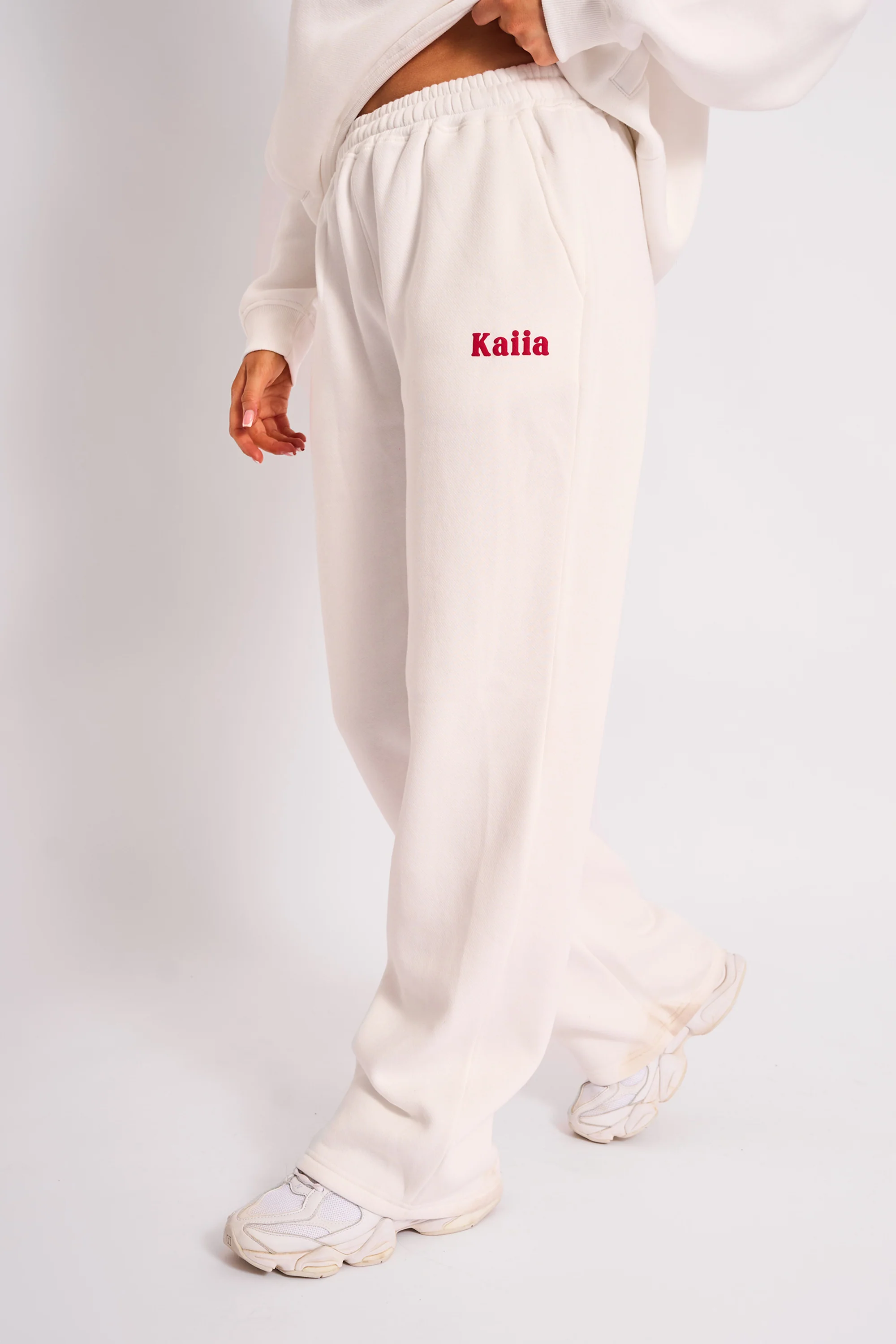 Kaiia Cherry Wide Leg Joggers Cream & Red - Image 3