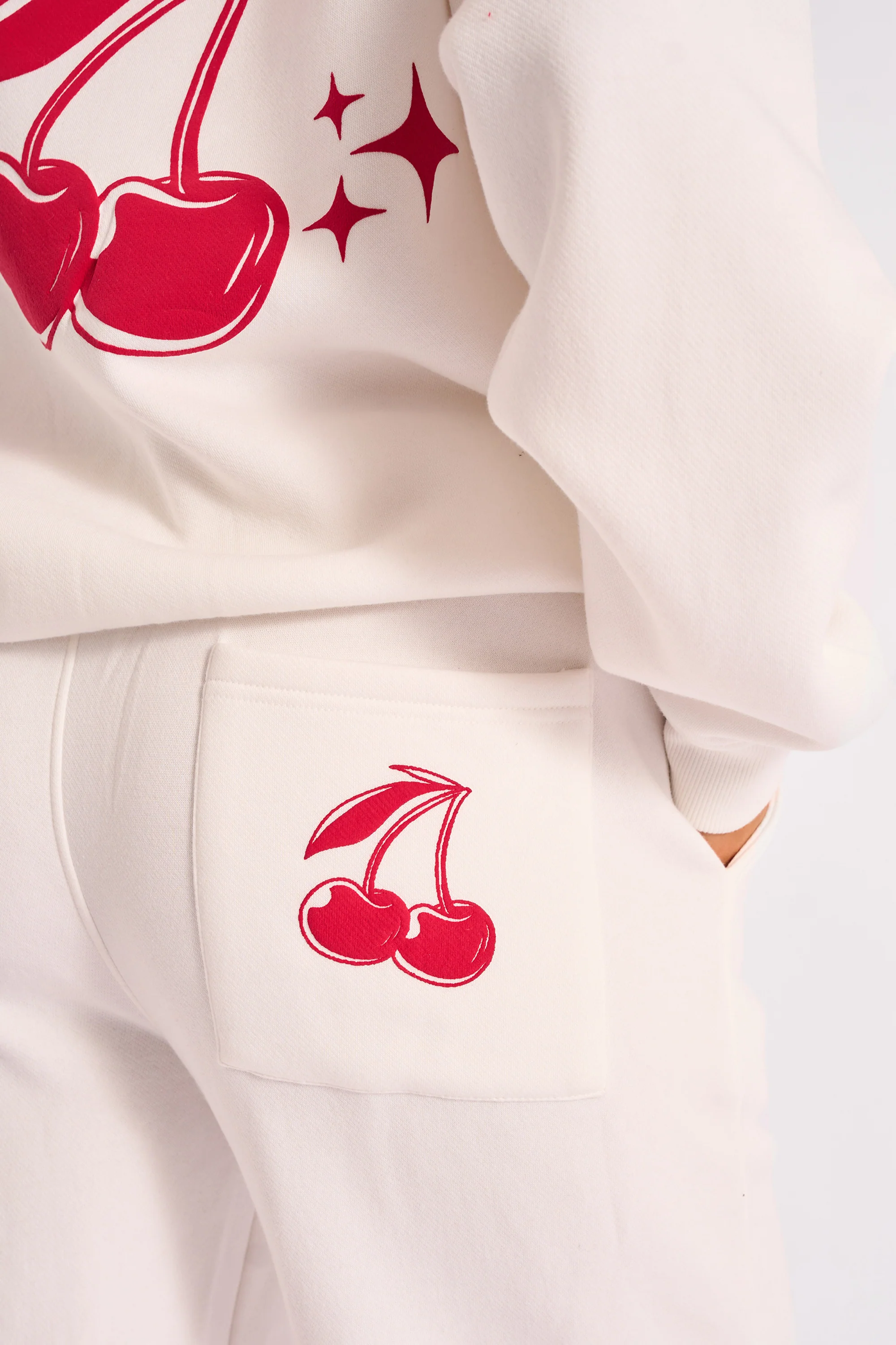 Kaiia Cherry Wide Leg Joggers Cream & Red - Image 4