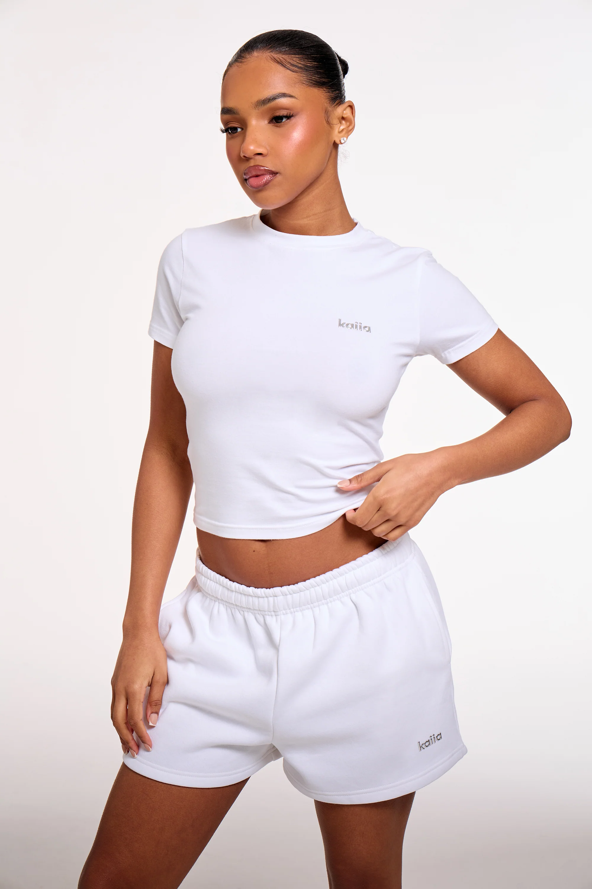 Kaiia Chrome Logo Baby Tee White - Image 2