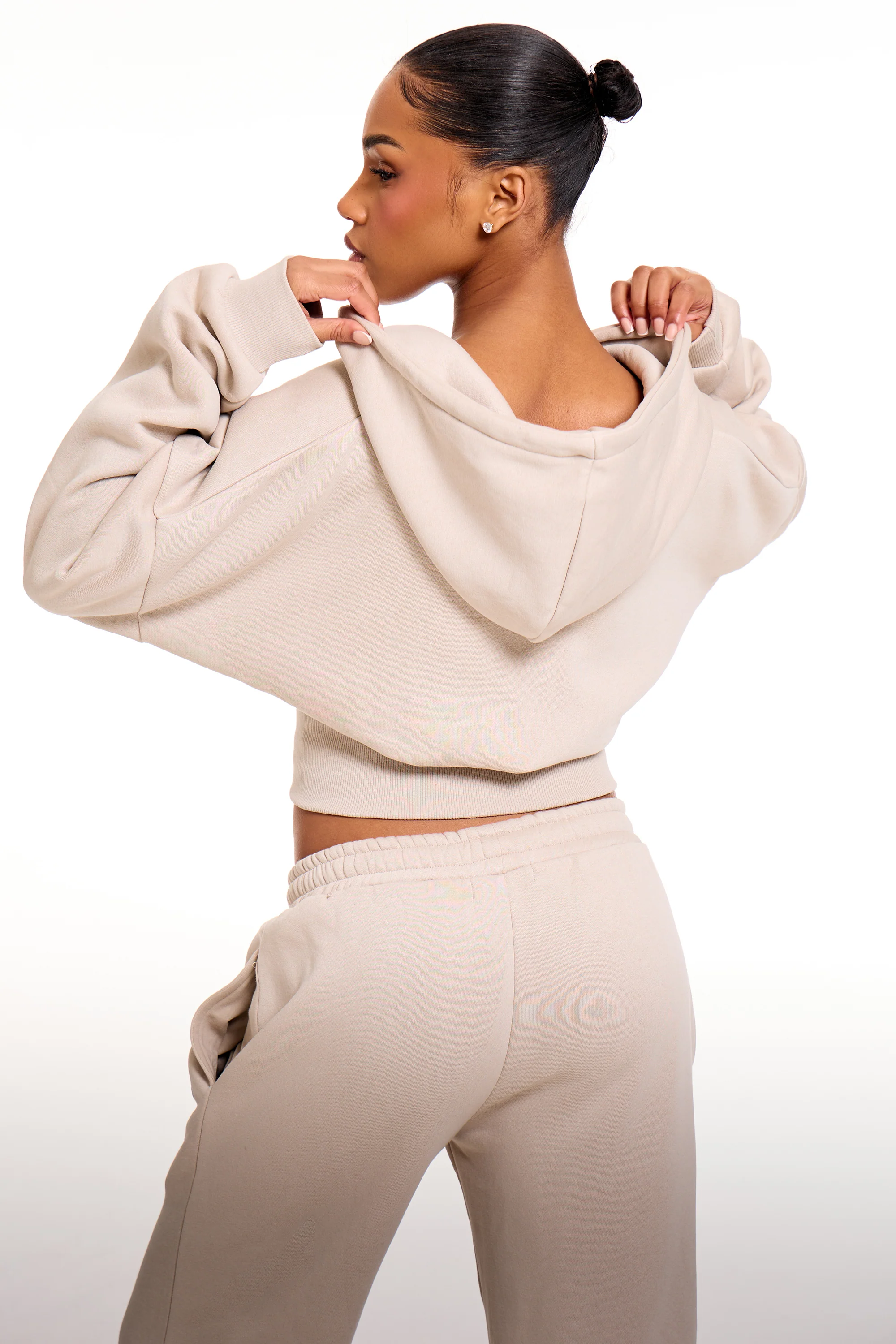 Kaiia Chrome Logo Corset Zip Through Hoodie Ash Taupe - Image 4