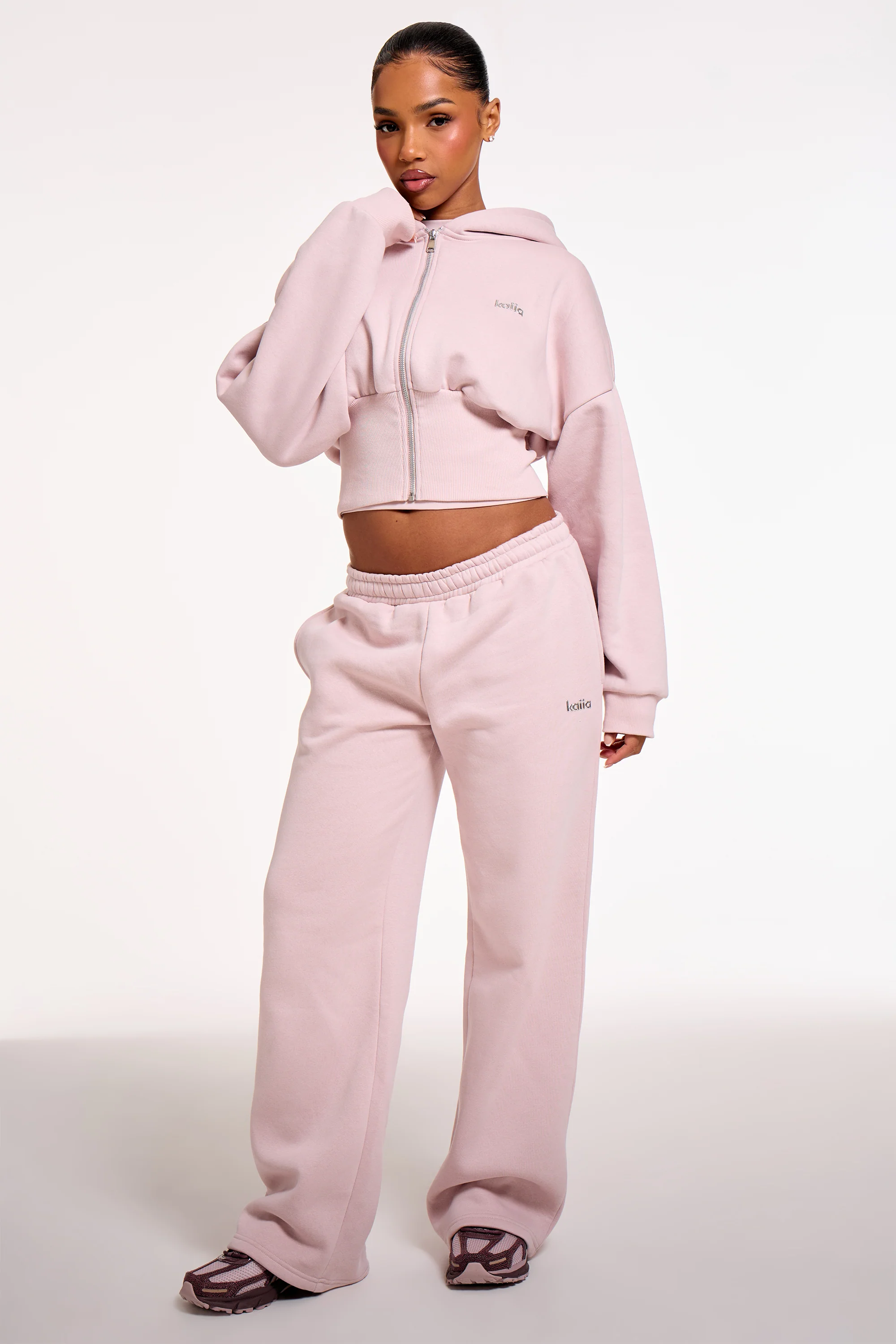 Kaiia Chrome Logo Corset Zip Through Hoodie Pale Dusty Lilac - Image 3
