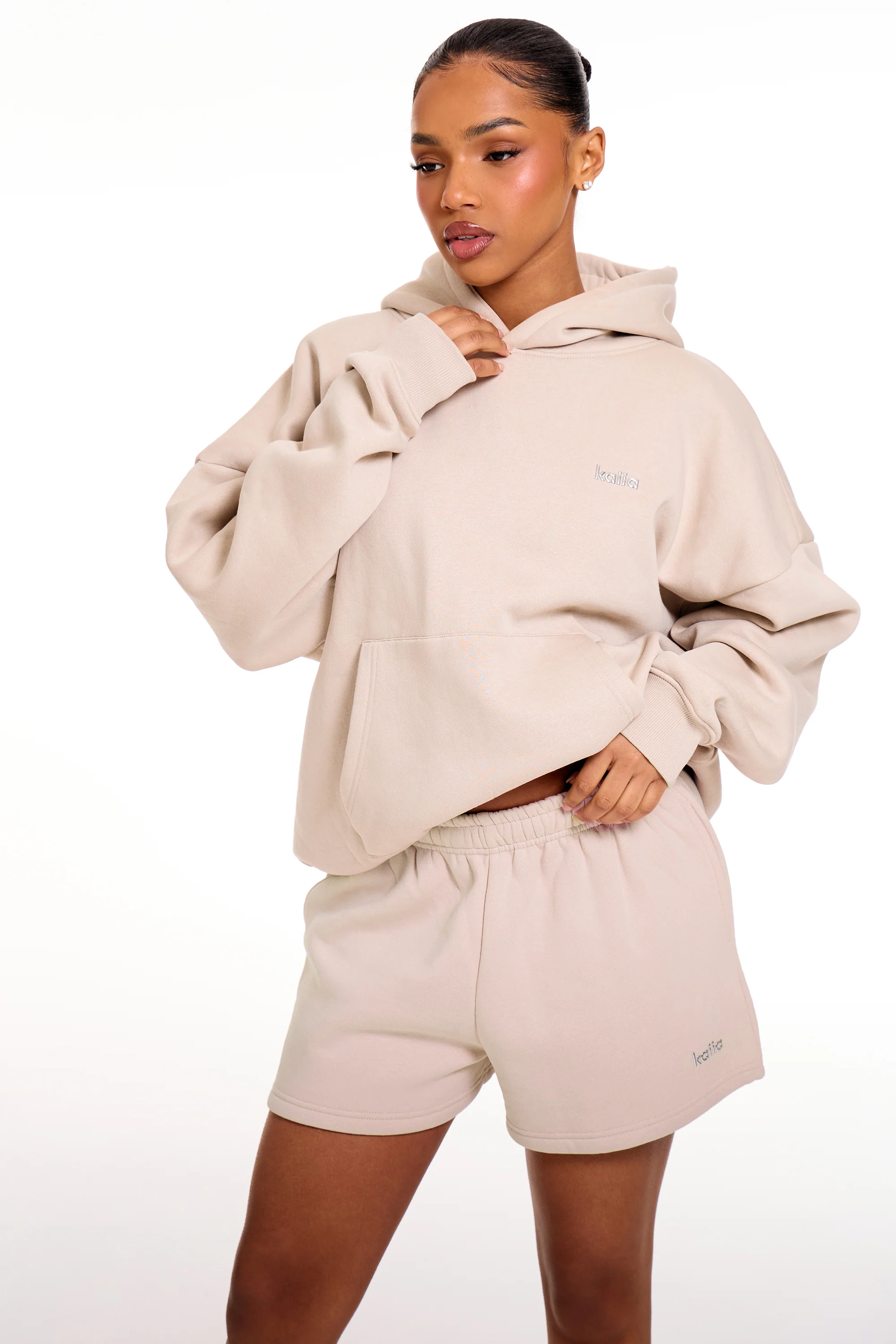 Kaiia Chrome Logo Mini Shorts Ash Taupe - Image 2