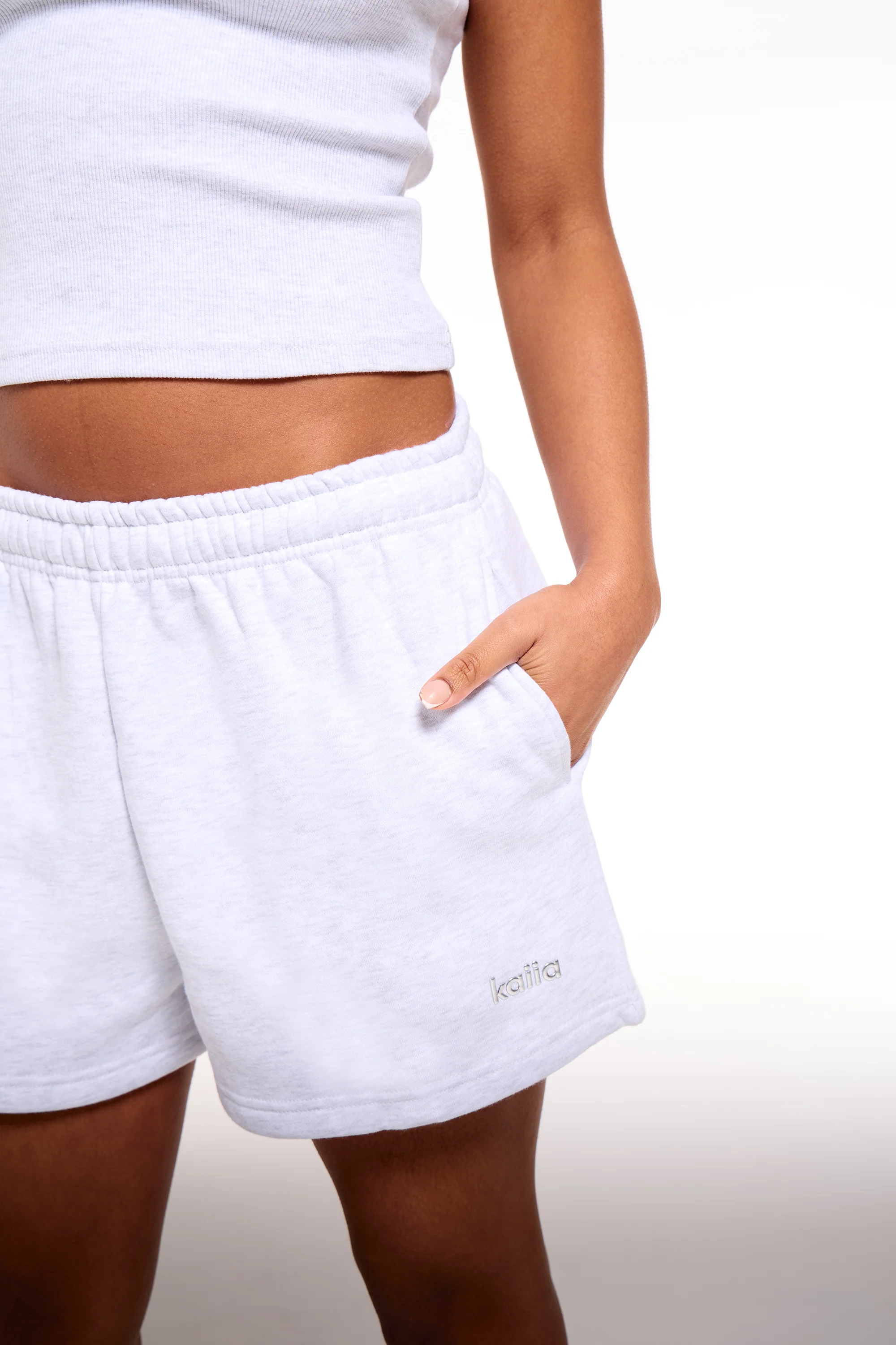 Kaiia Chrome Logo Mini Shorts Grey Melange - Image 2