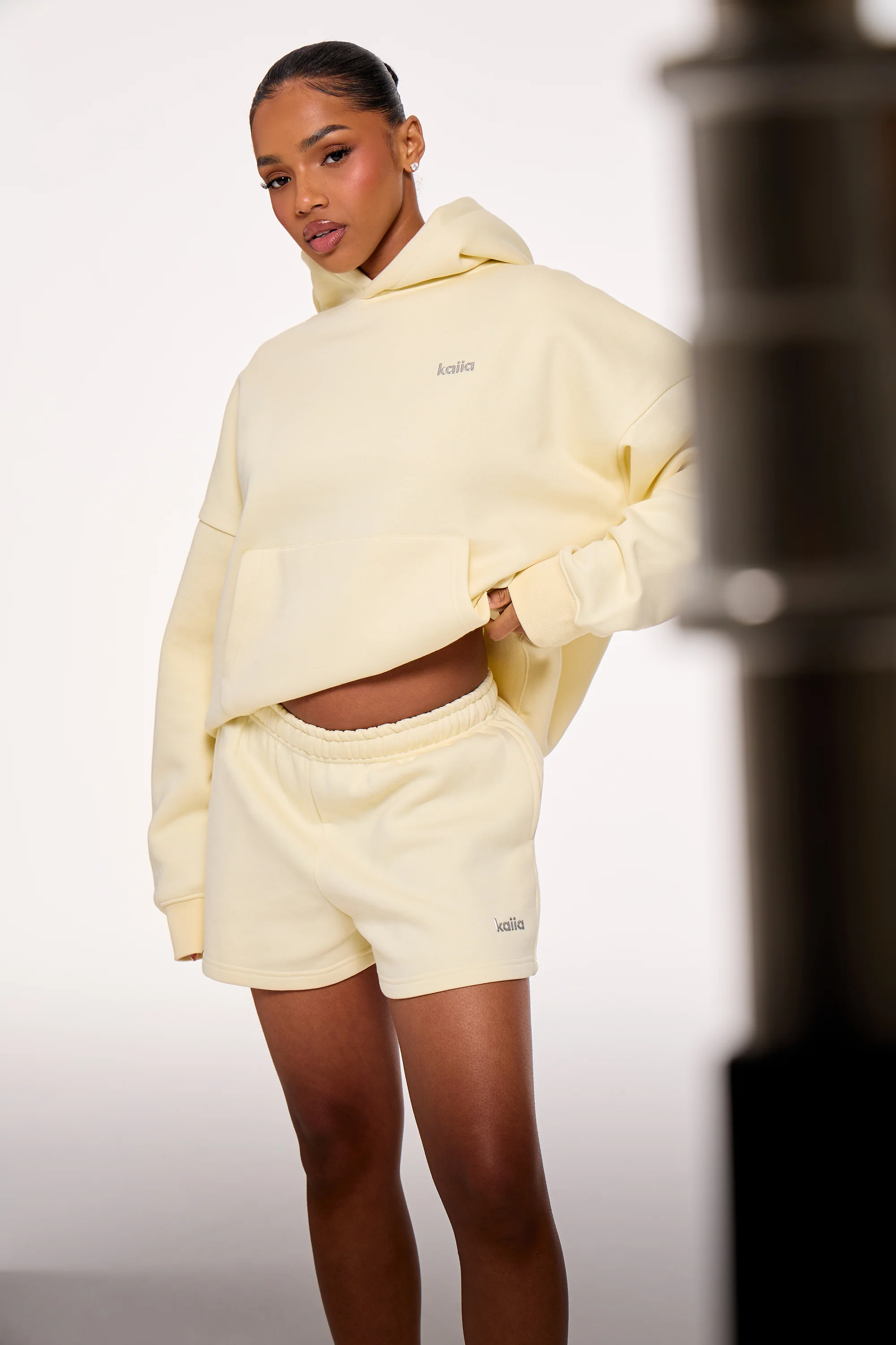 Kaiia Chrome Logo Mini Shorts Lemon - Image 3