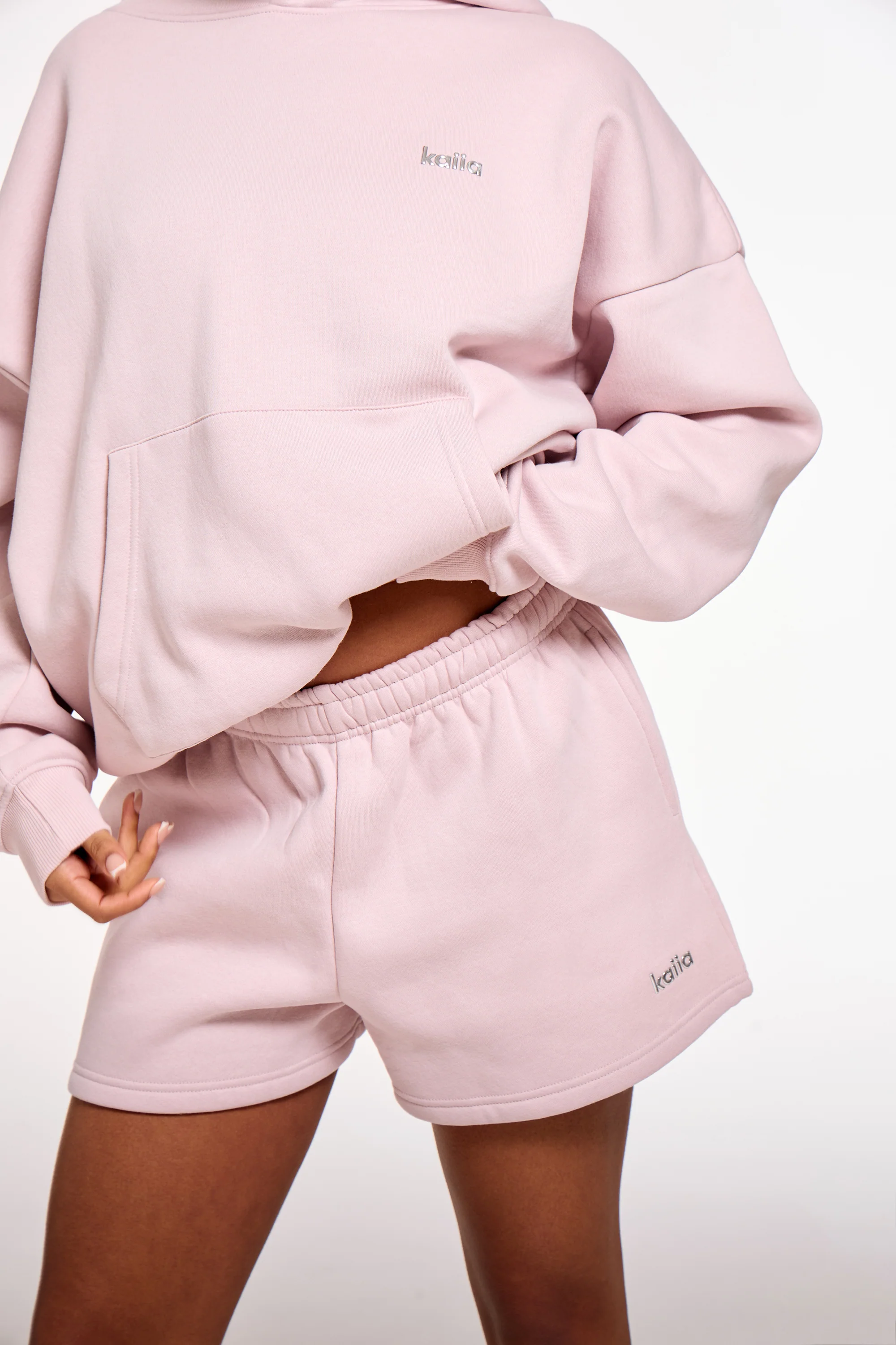 Kaiia Chrome Logo Mini Shorts Pale Dusty Lilac - Image 2