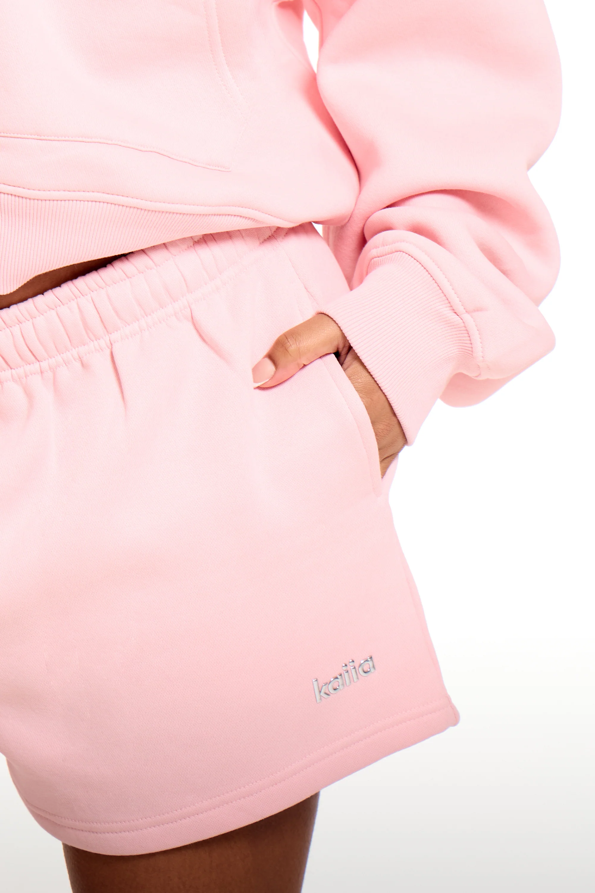 Kaiia Chrome Logo Mini Shorts Sugar Pink - Image 3